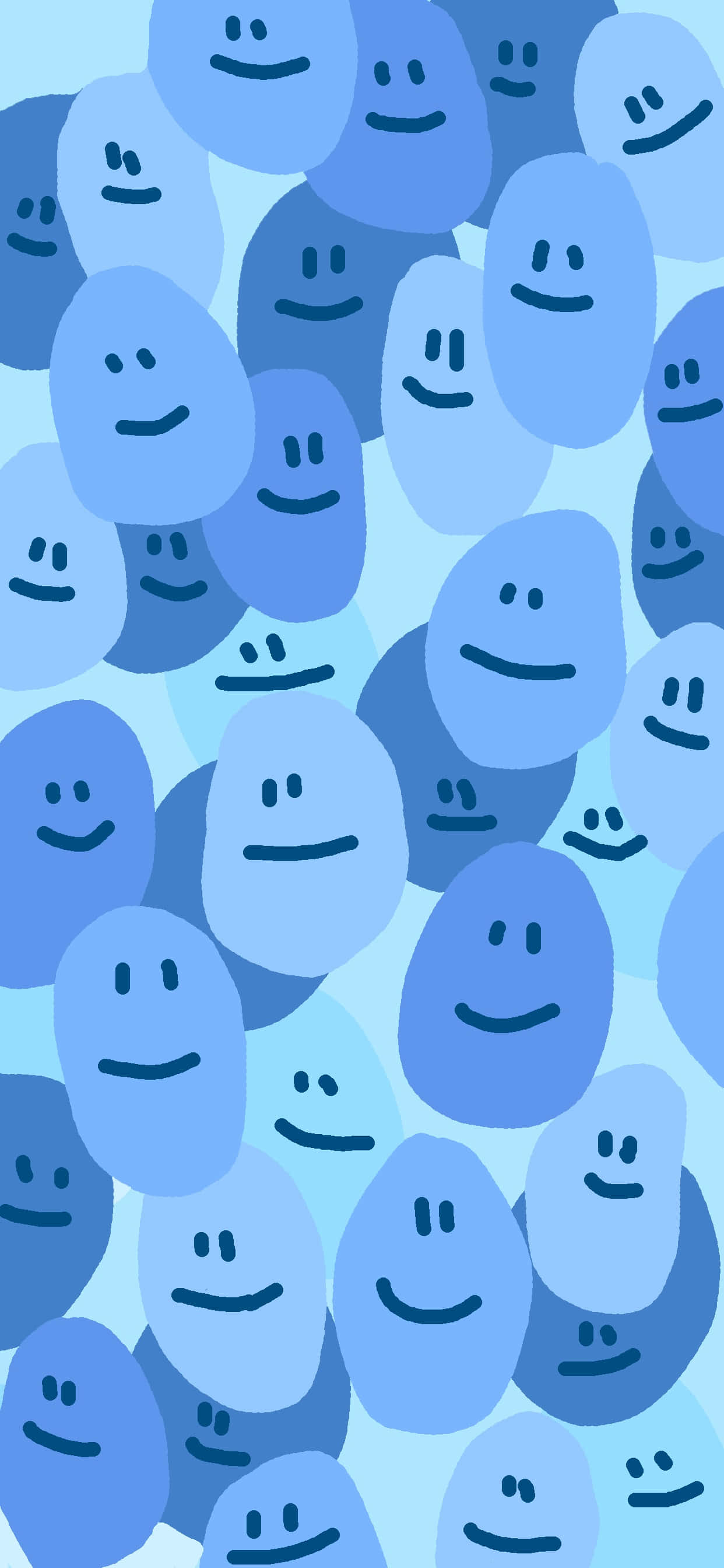 Blue Smiley Faces Pattern, blue oval smiley faces, simple eyes and mouths, 2K Phone Wallpaper