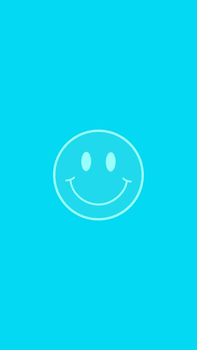 smiley face, cyan blue background, white outlined, SD Phone Wallpaper