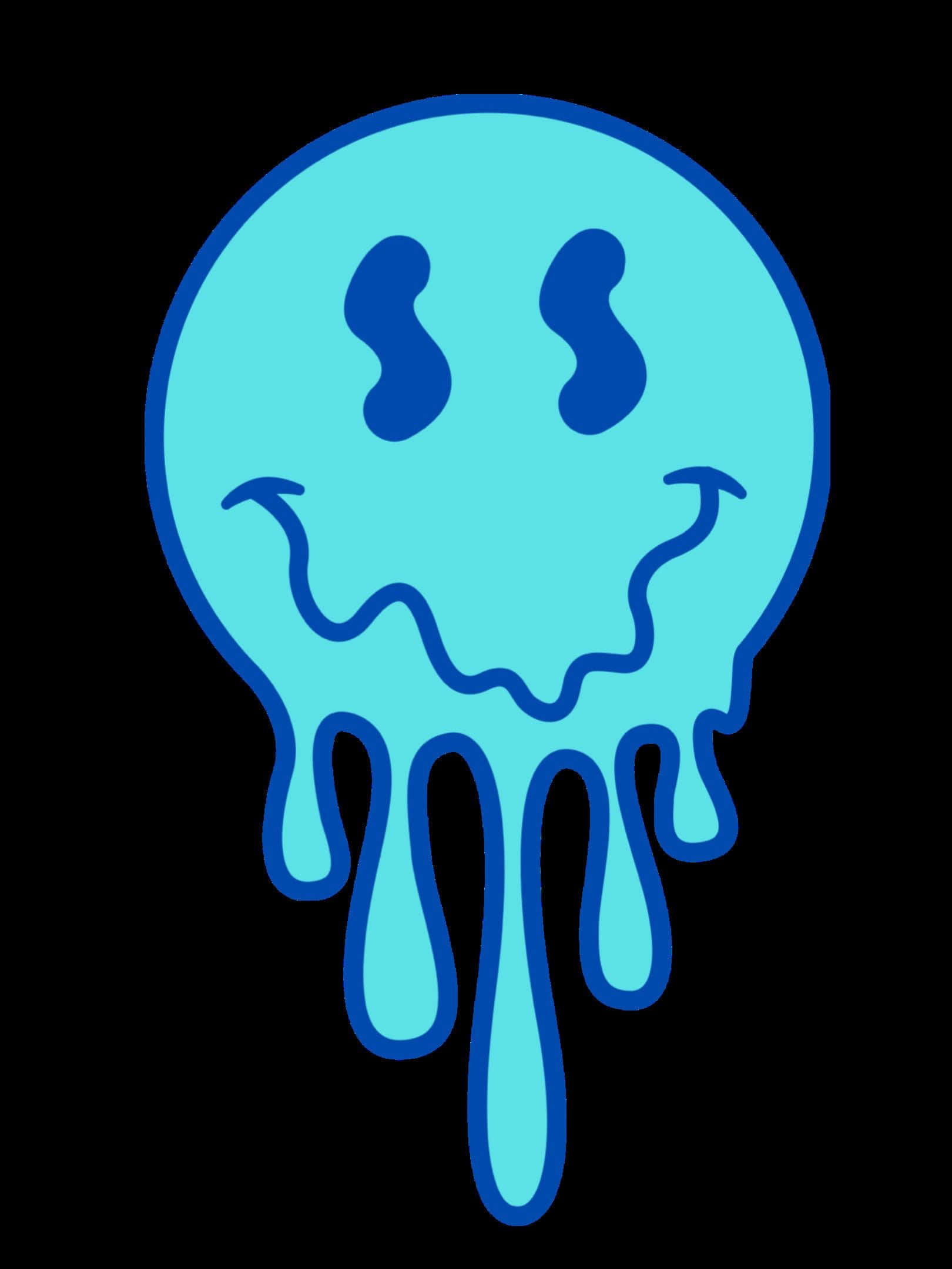 blue melting smiley face, dripping cyan smiley face, dark blue outline, Full HD Phone Wallpaper