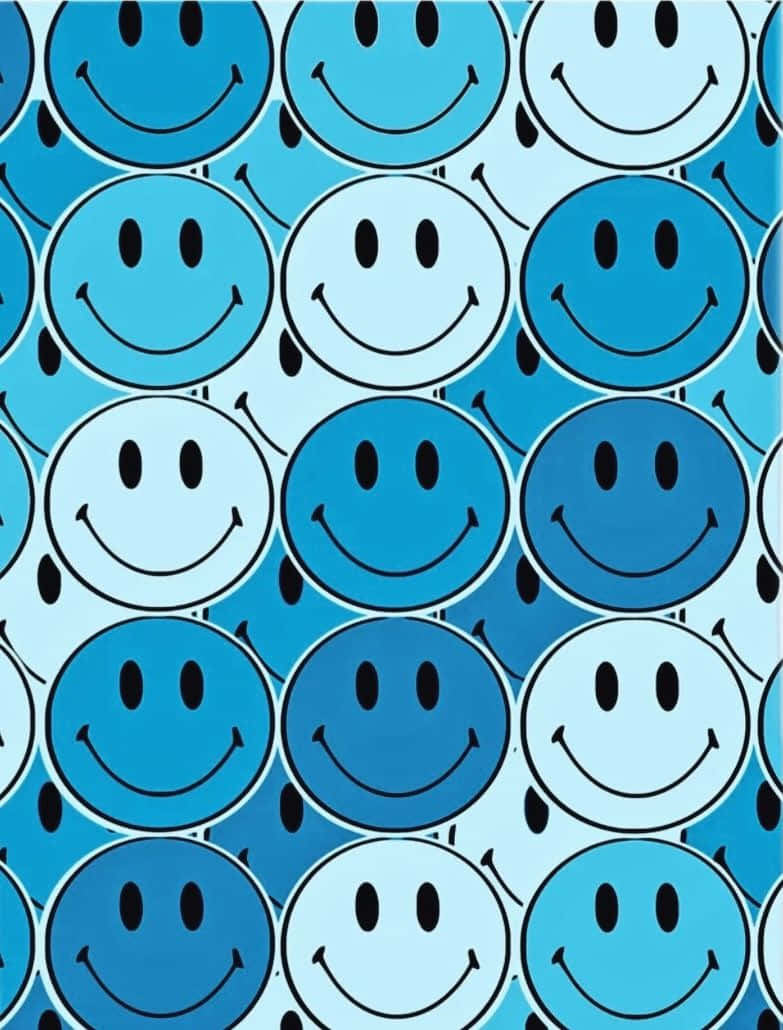 Blue Smiley Face, blue and white smiley faces, black outlines, SD Phone Wallpaper