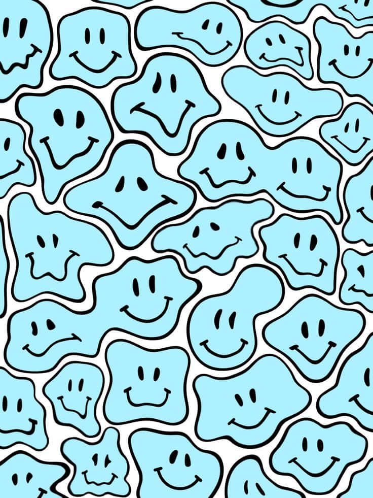 blue smiley face, light blue, black outlines, SD Phone Wallpaper