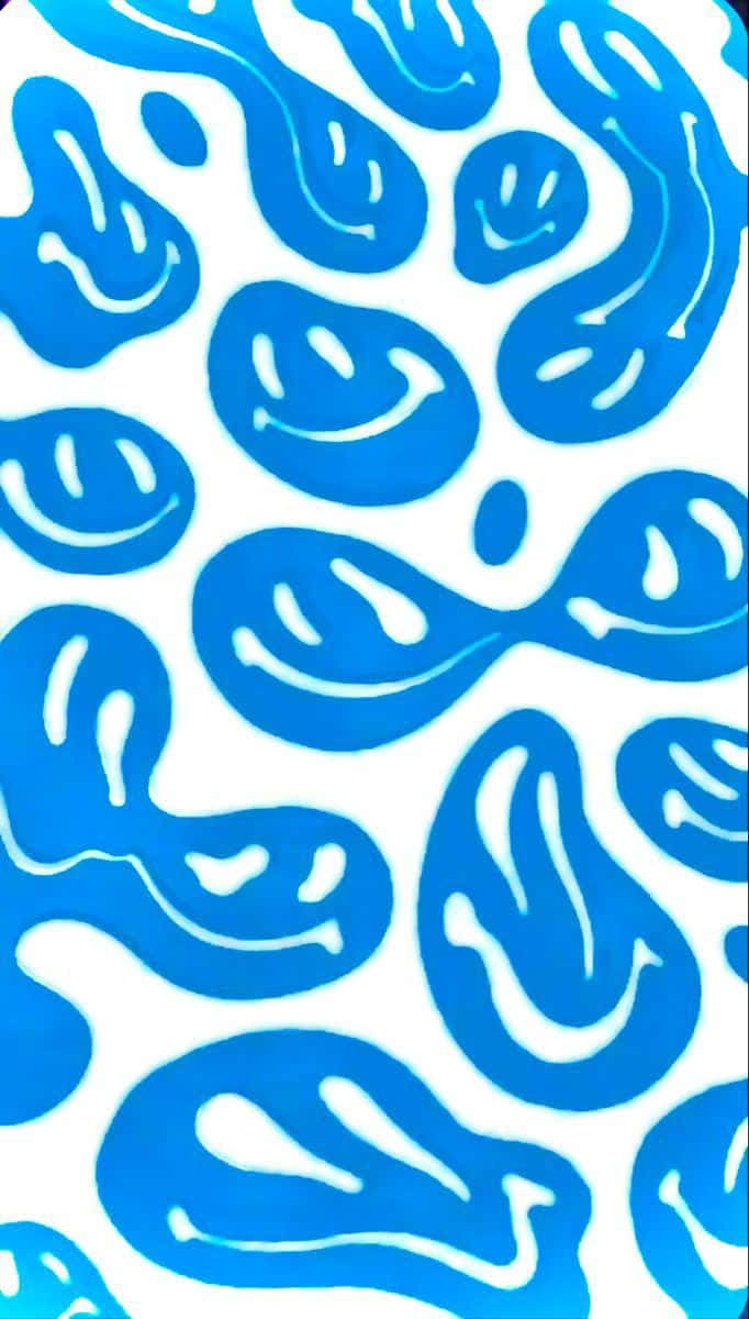 Blue Smiley Face, preppy style, vibrant blue, SD Phone Wallpaper