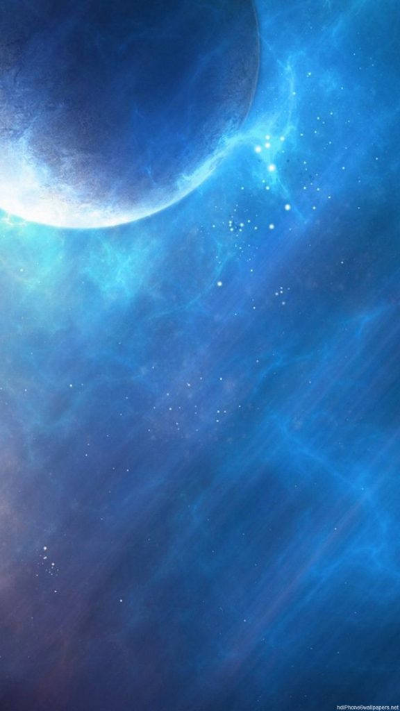 glowing blue planet, swirling nebulae, twinkling stars, SD Phone Wallpaper