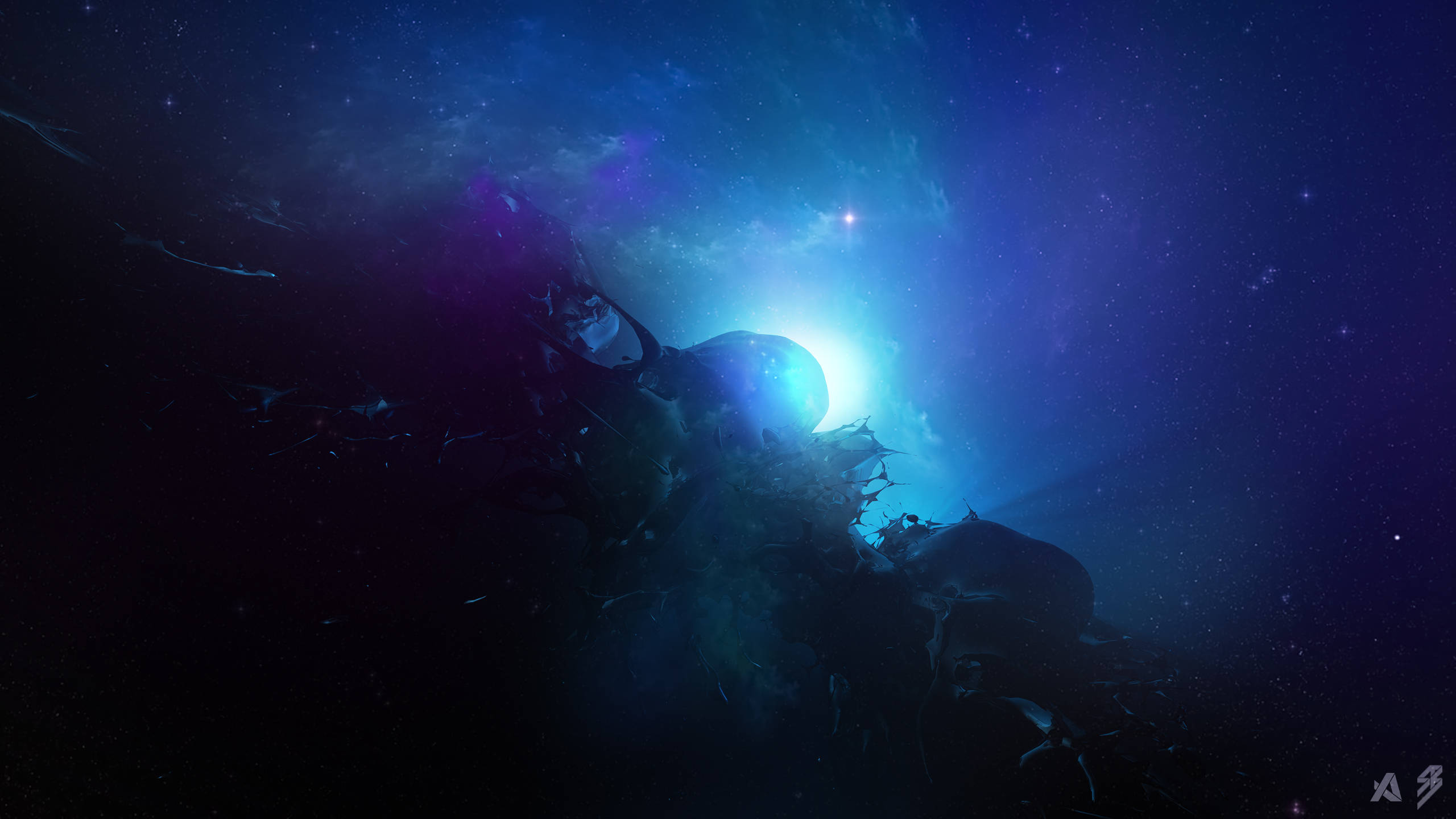 Dark Nebula Blue Space Phone, electric blue, purple, 2K Desktop Wallpaper