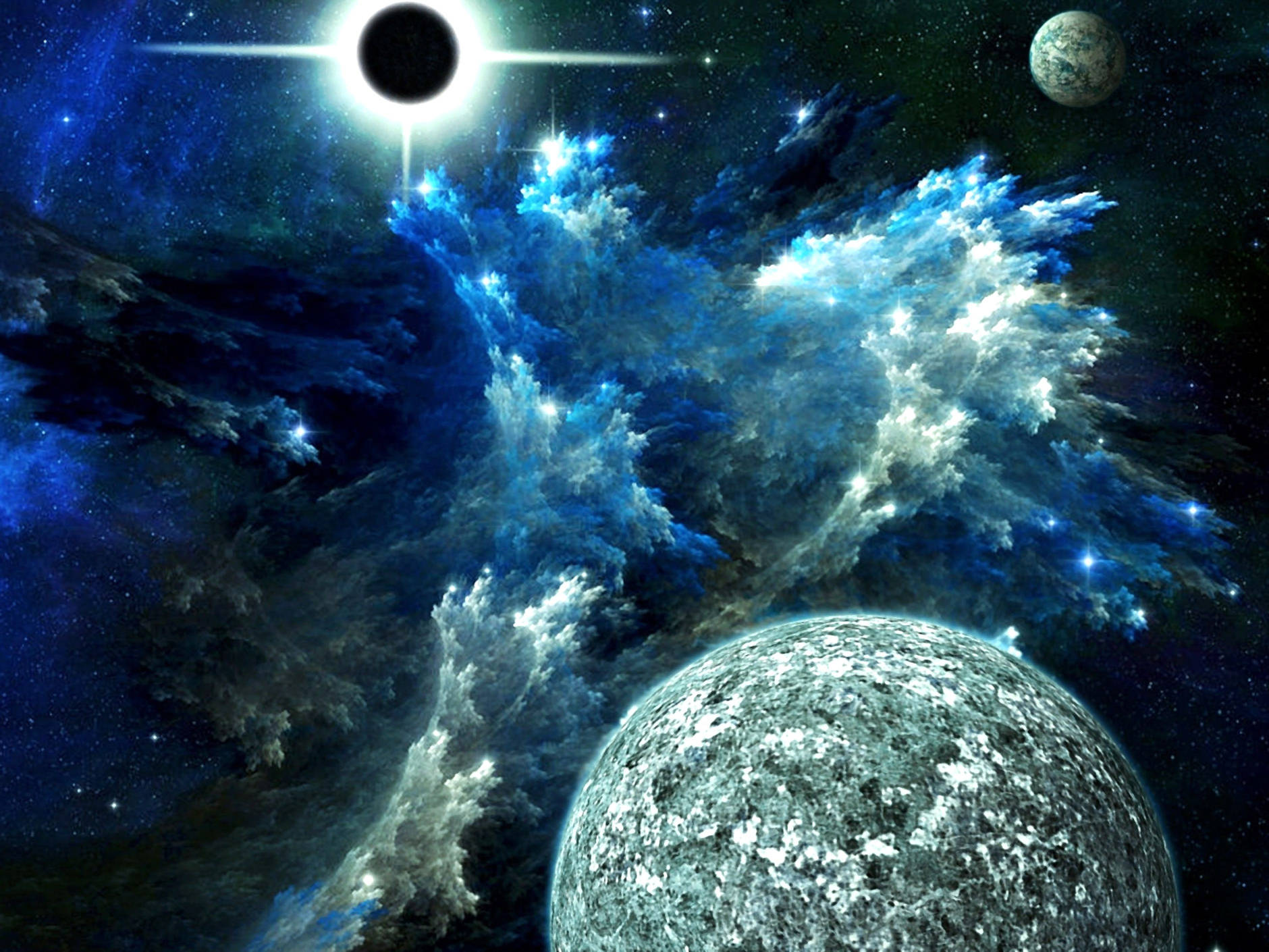 Blue Space Phone, glowing blue nebula, planet, HD Desktop Wallpaper