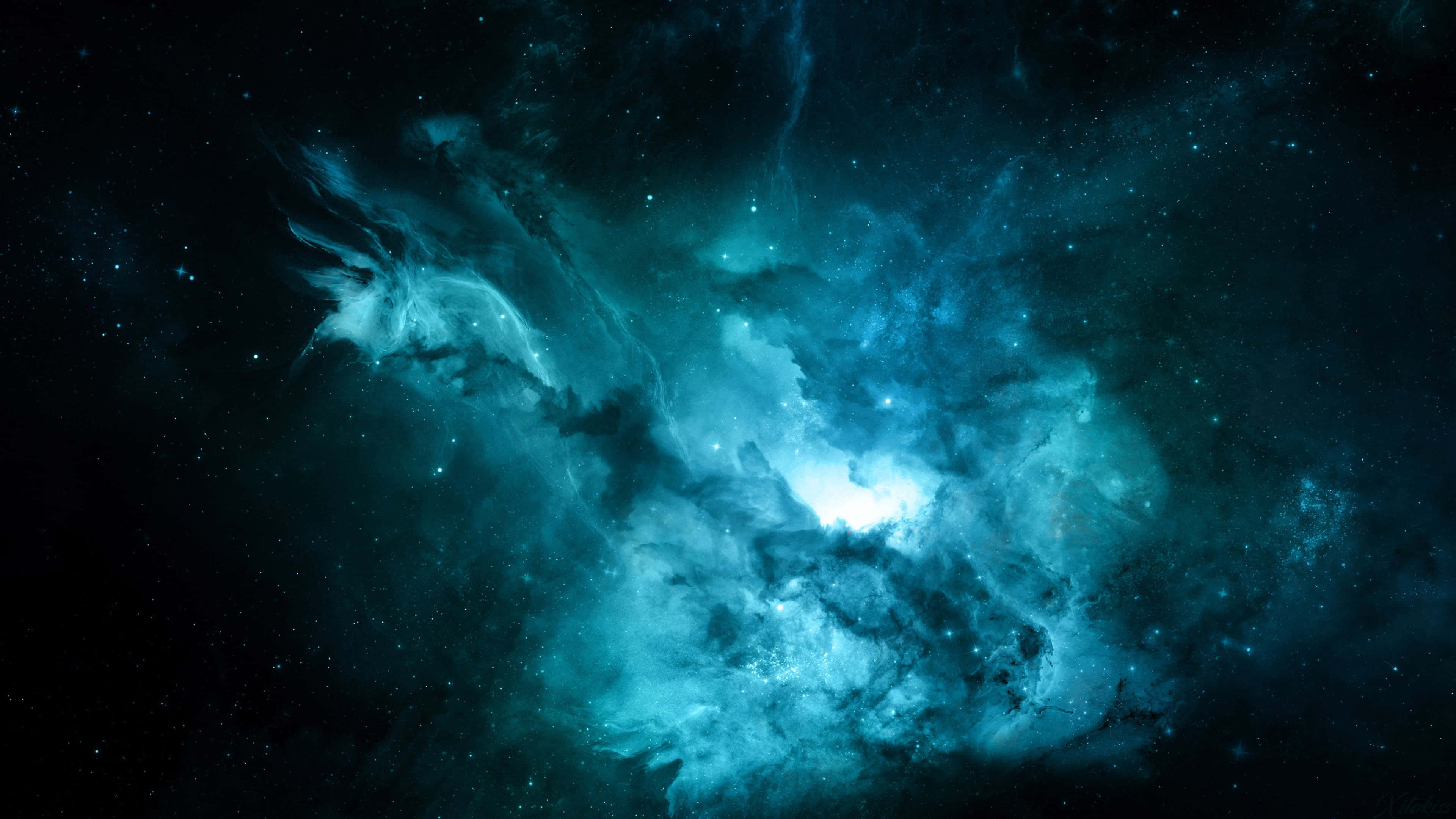 mystical blue nebula space, teal, blue, 4K Desktop Wallpaper