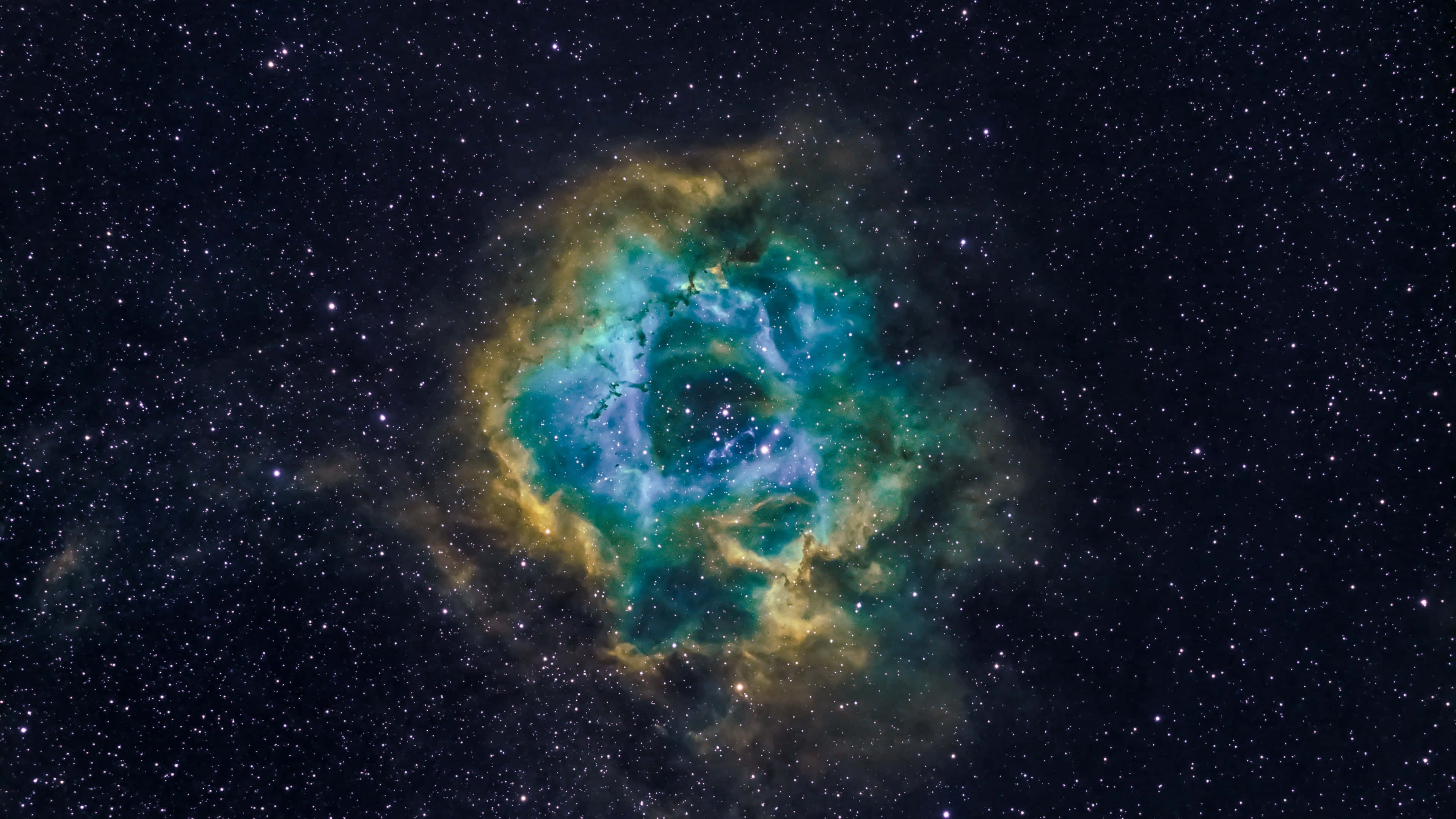 teal, gold, nebula, 4K Desktop Wallpaper