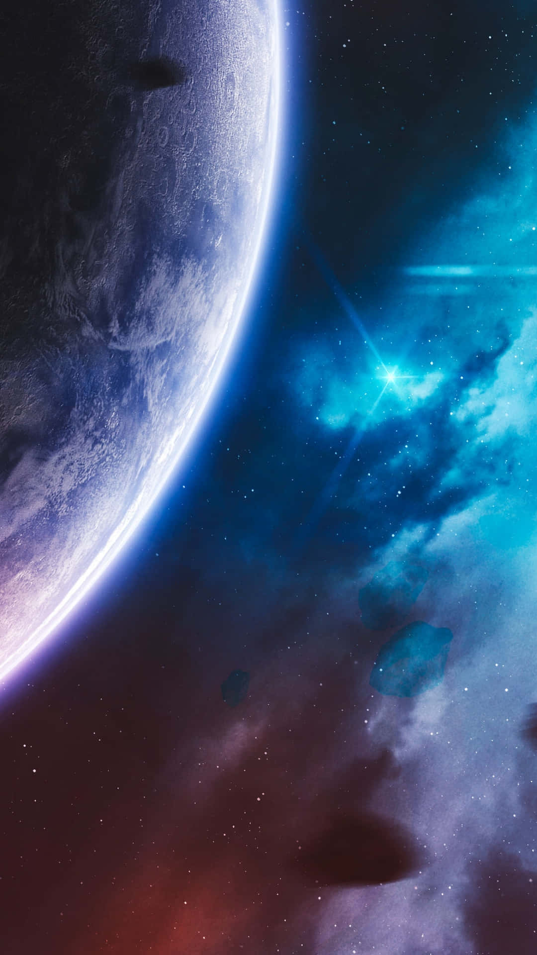 crescent moon, nebula glow, swirling clouds, Full HD Phone Wallpaper