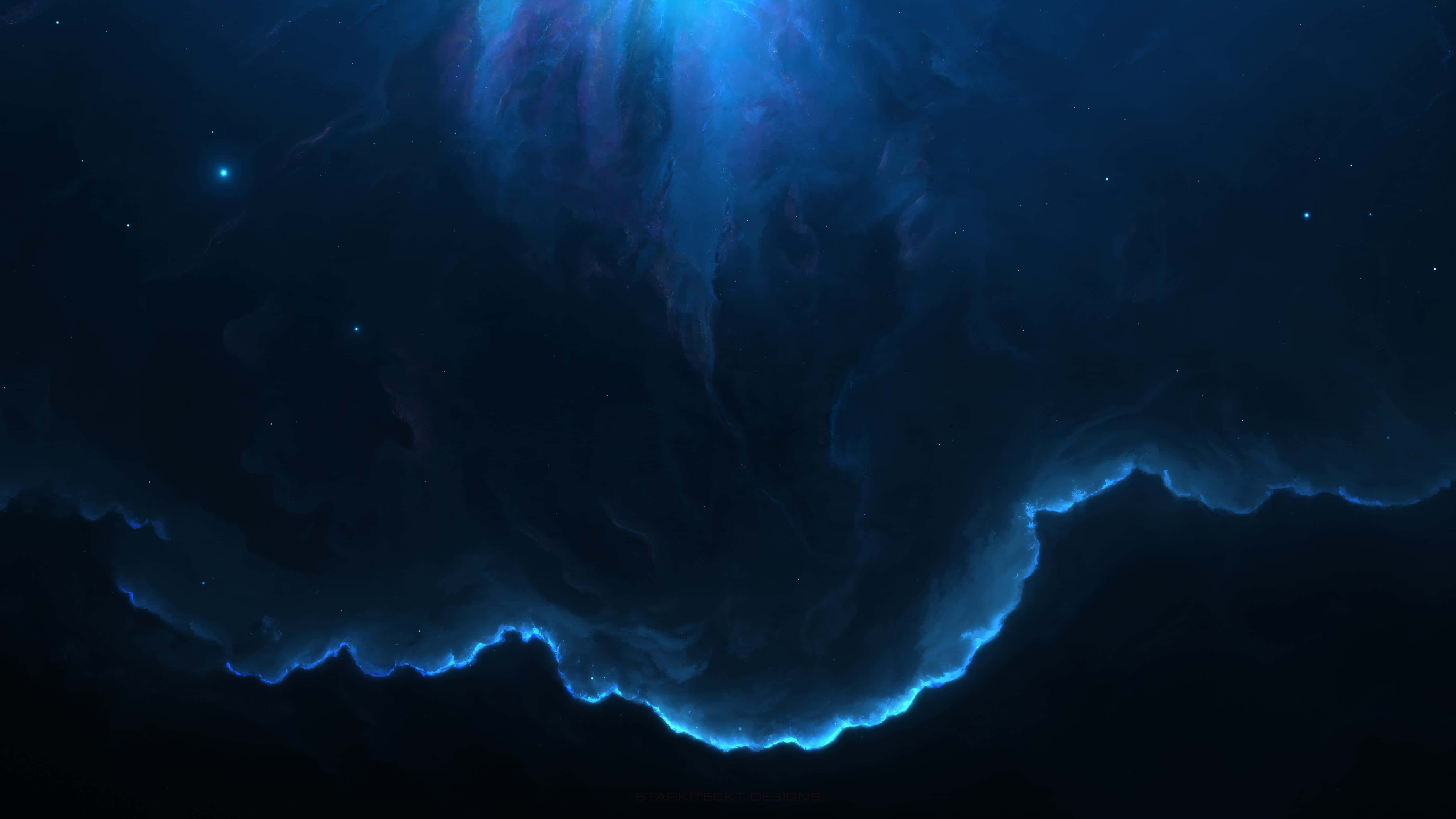 mystical blue nebula space, glowing blue, purple clouds, 5K Desktop Wallpaper