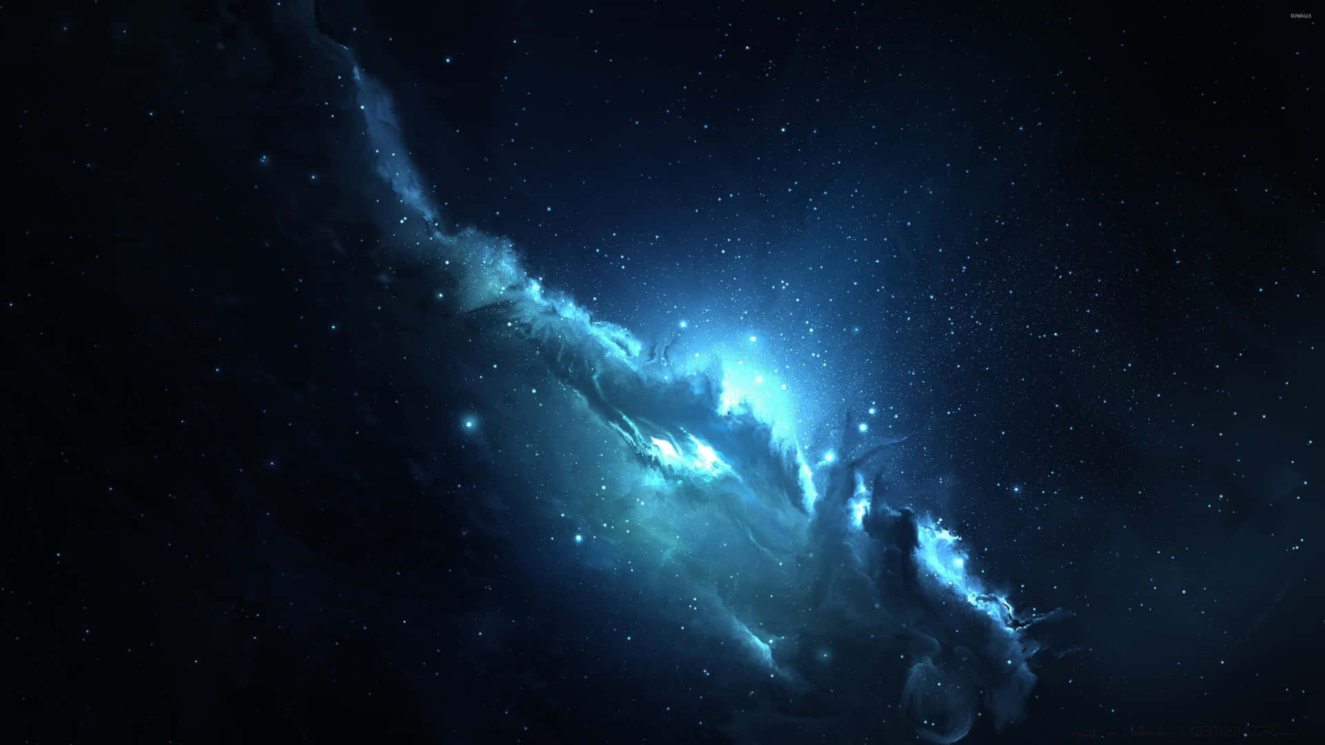 blue nebula, deep space, twinkling stars, Full HD Desktop Wallpaper