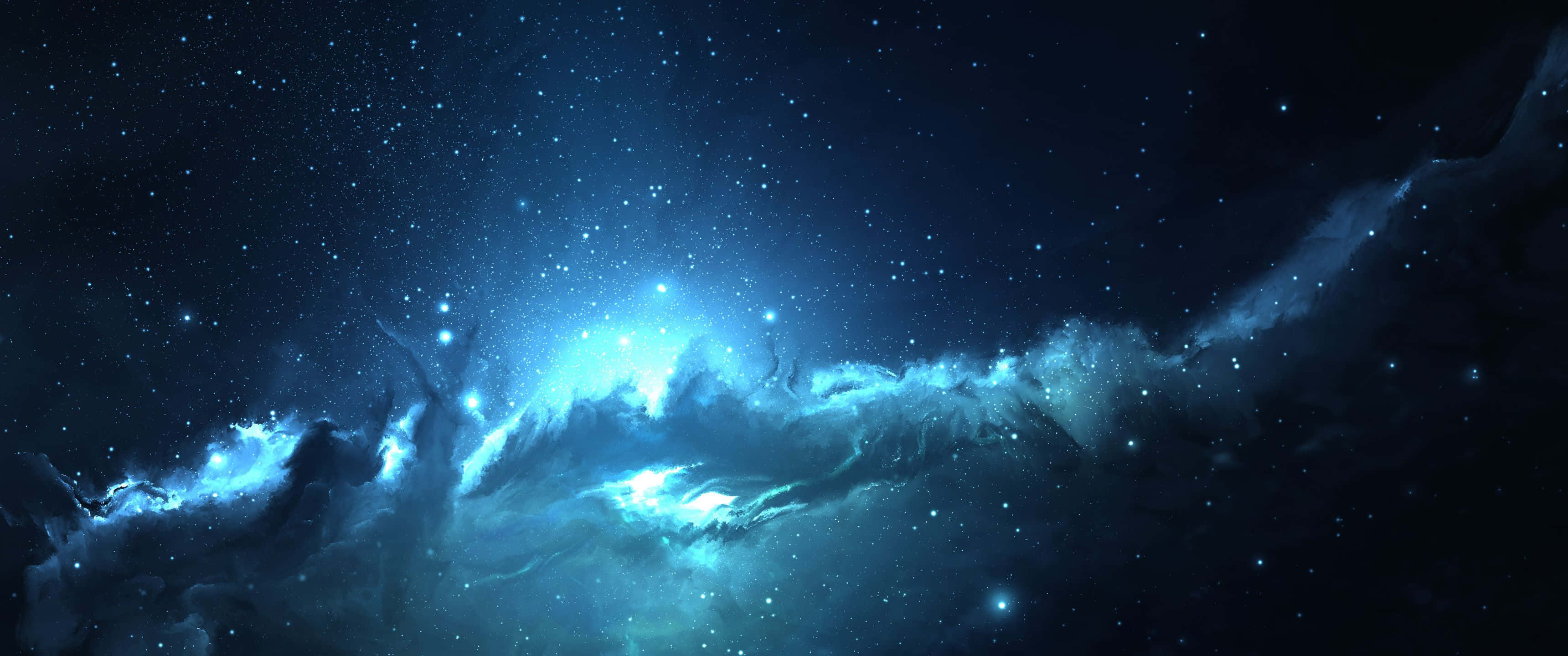ultra wide 3440x1440, blue space, nebula, 2K Desktop Wallpaper