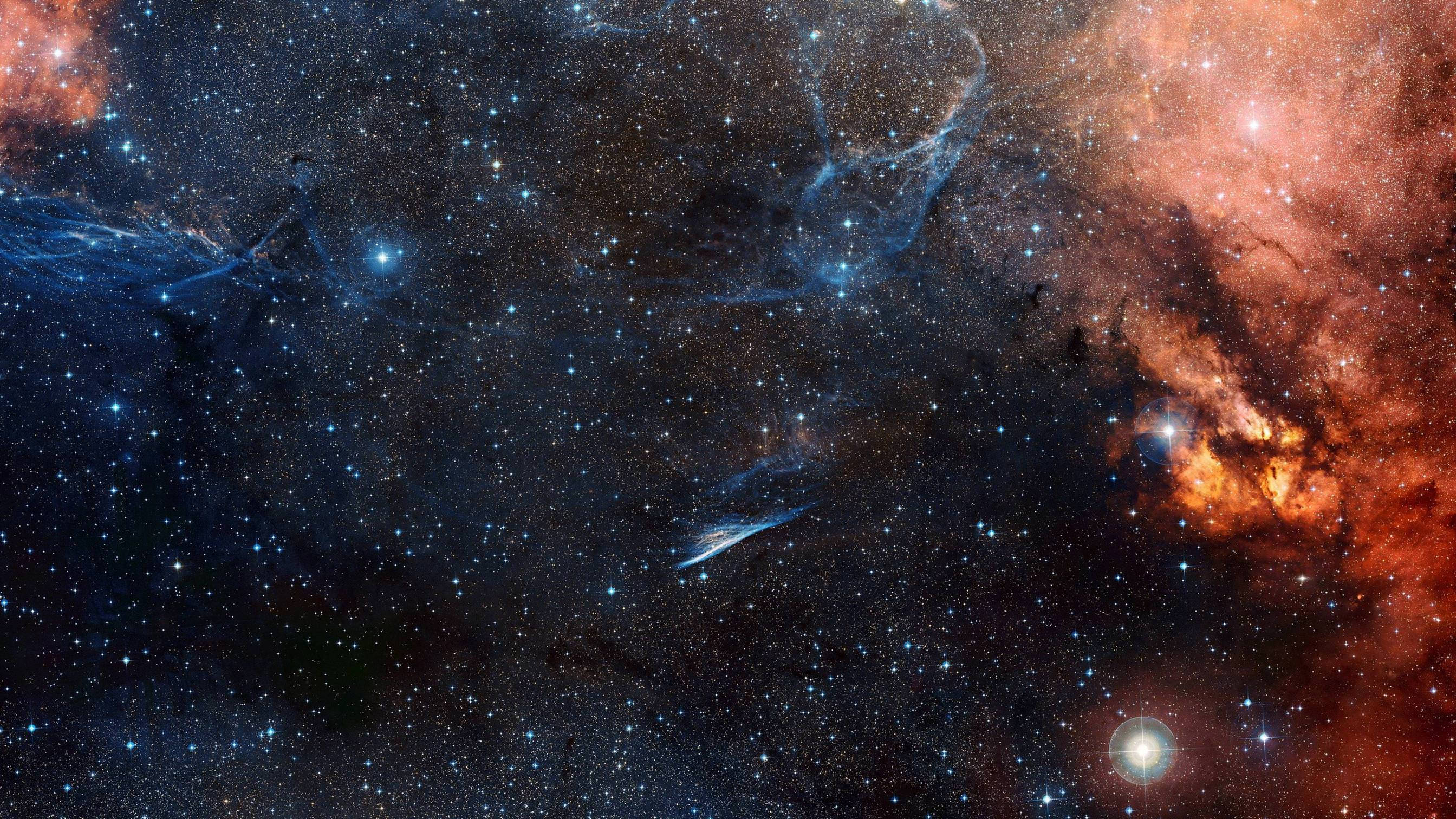 Blue 4K Space Cosmic Dust, cosmic nebulae, fiery orange, 2K Desktop Wallpaper