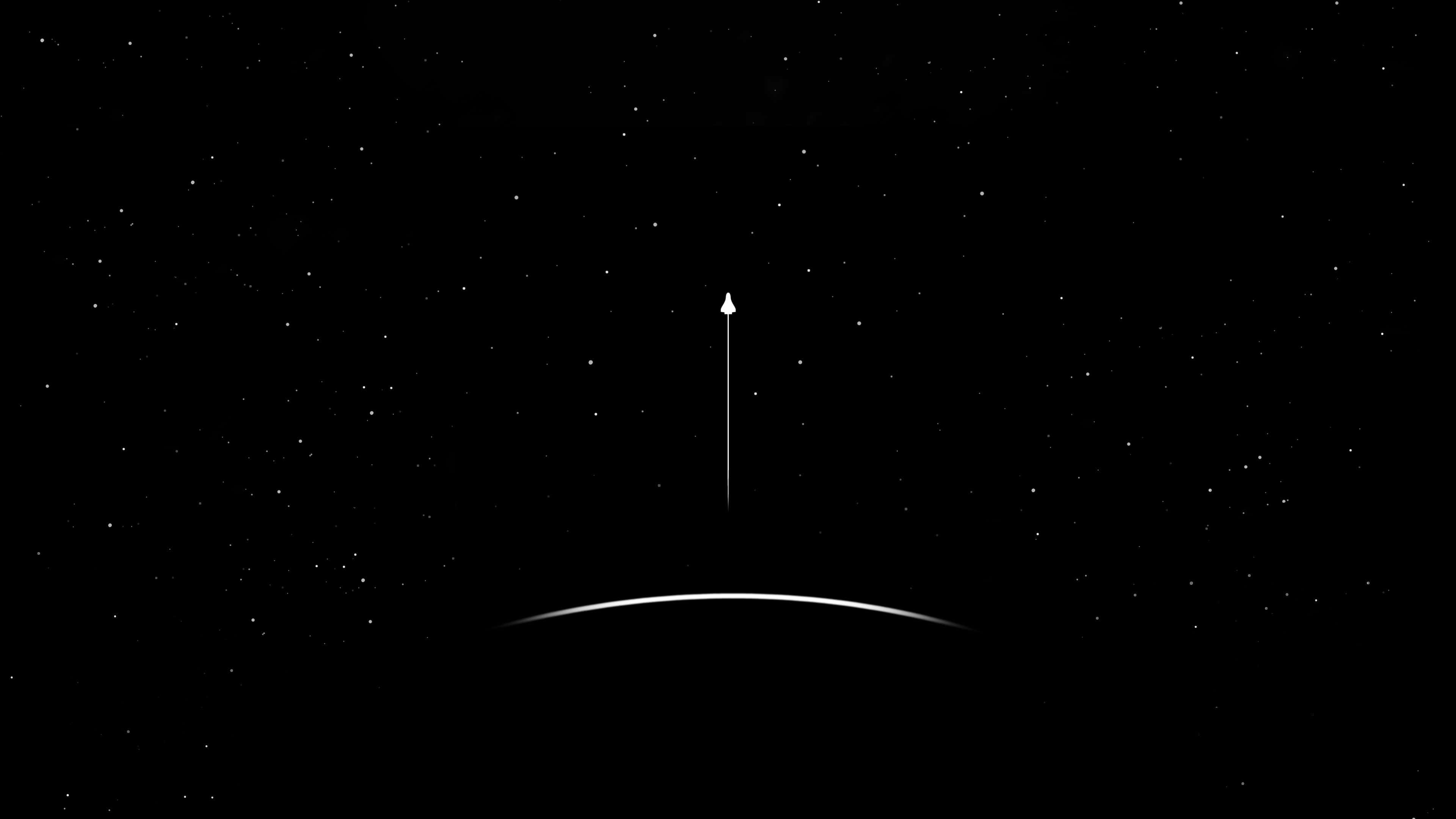 minimalist space, white arrow, curved planetary horizon, 4K Desktop Wallpaper
