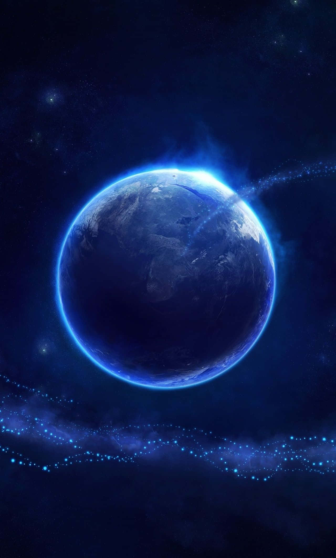 Blue Stars, glowing blue planet, swirling clouds, Full HD Phone Wallpaper