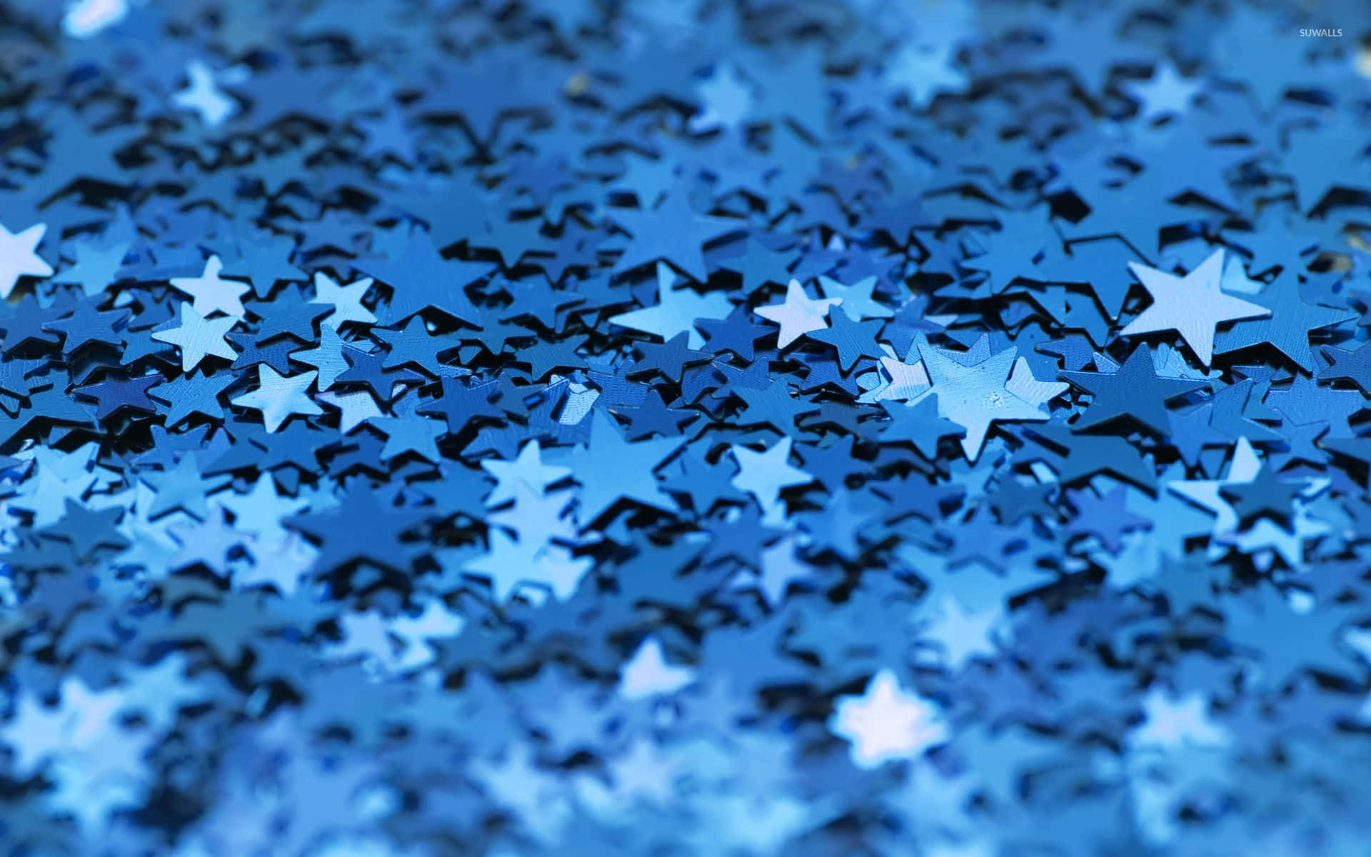 blue stars, night sky, shimmering blue star-shaped confetti, Full HD Desktop Wallpaper