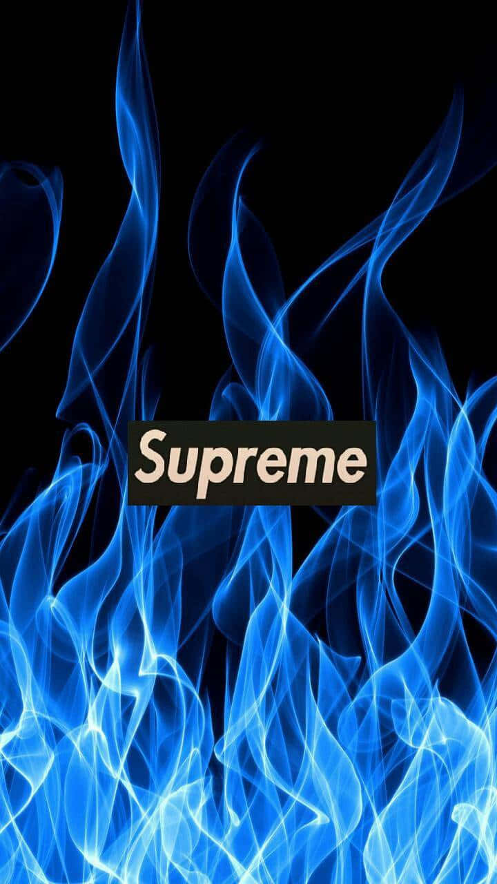 Blue Supreme, Supreme logo, vibrant blue flames, HD Phone Wallpaper
