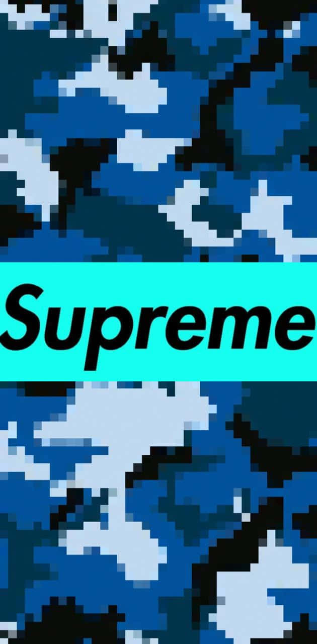 Blue Supreme, blue camouflage pattern, bright cyan bar, HD Phone Wallpaper