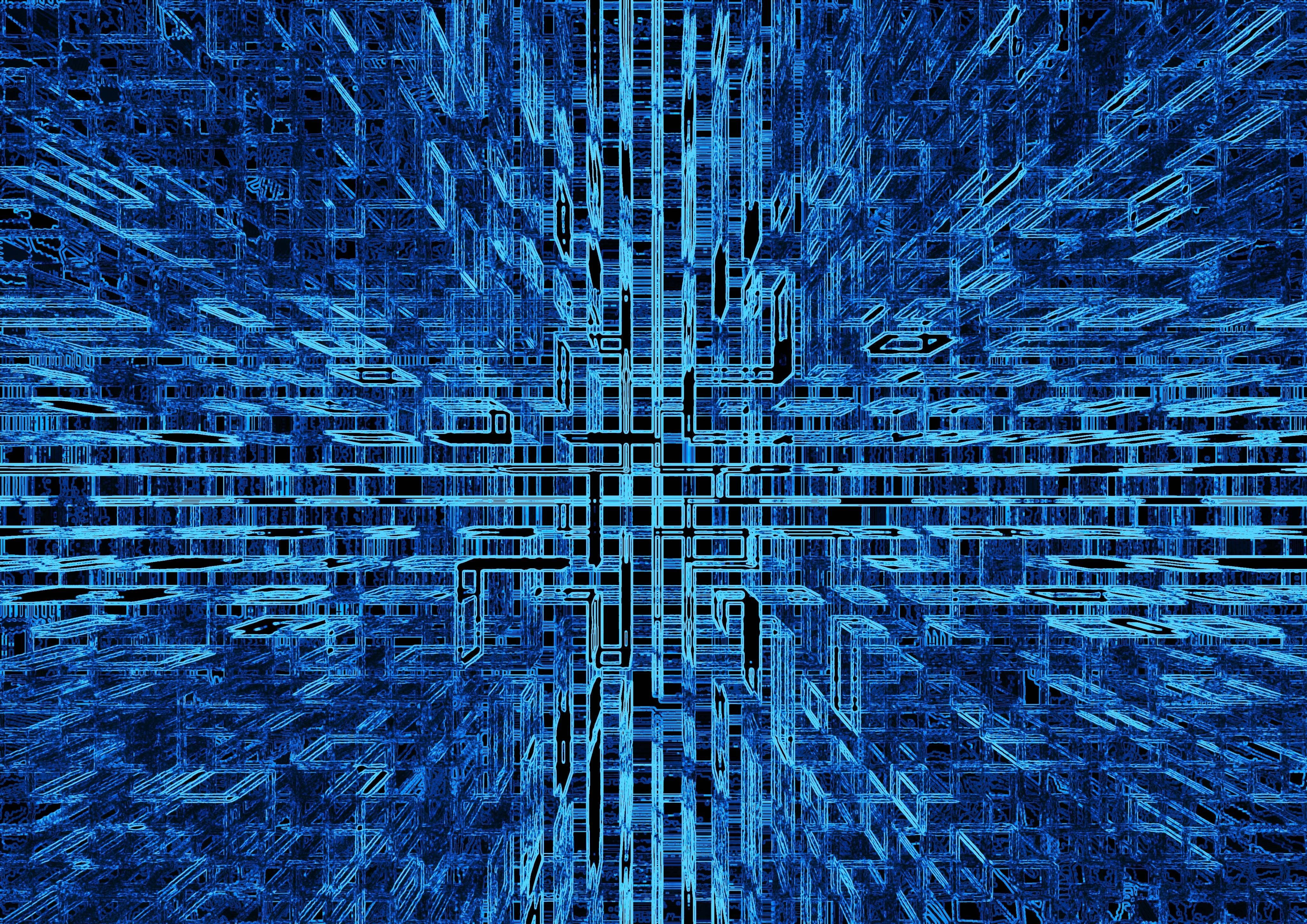 high tech blue texture, glowing circuit lines, digital tunnel, 4K Desktop Wallpaper