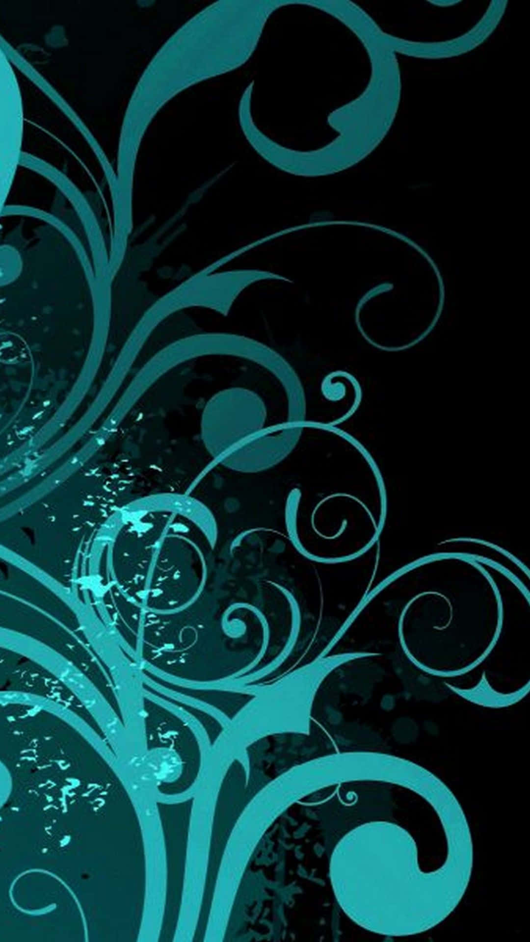 dark teal, teal swirls, floral patterns, Full HD Phone Wallpaper