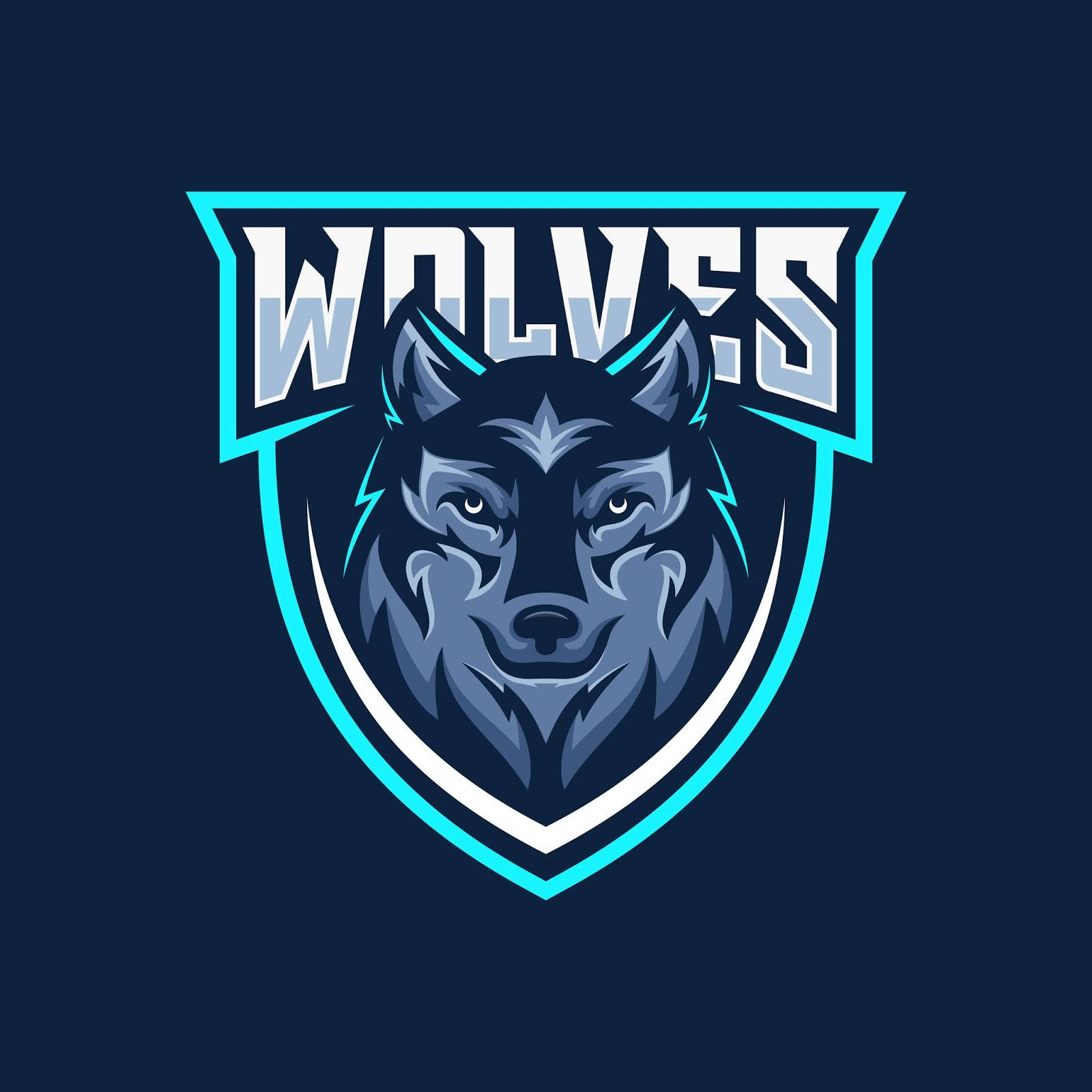 Blue Wolf, shield, glowing cyan accents, HD Desktop Wallpaper
