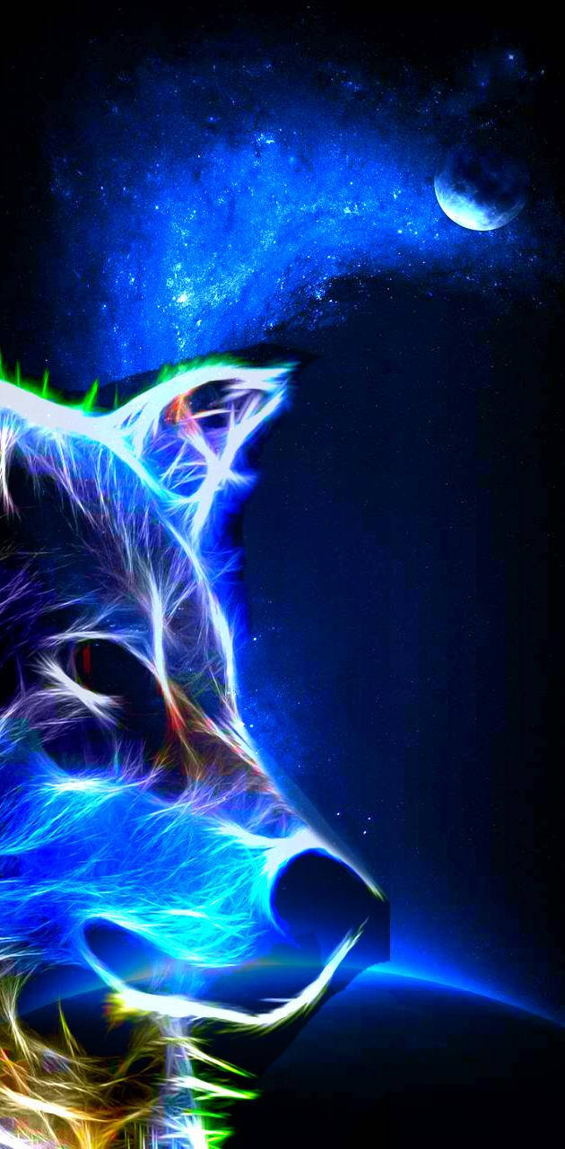 galaxy wolf, electric blue, neon green, HD Phone Wallpaper