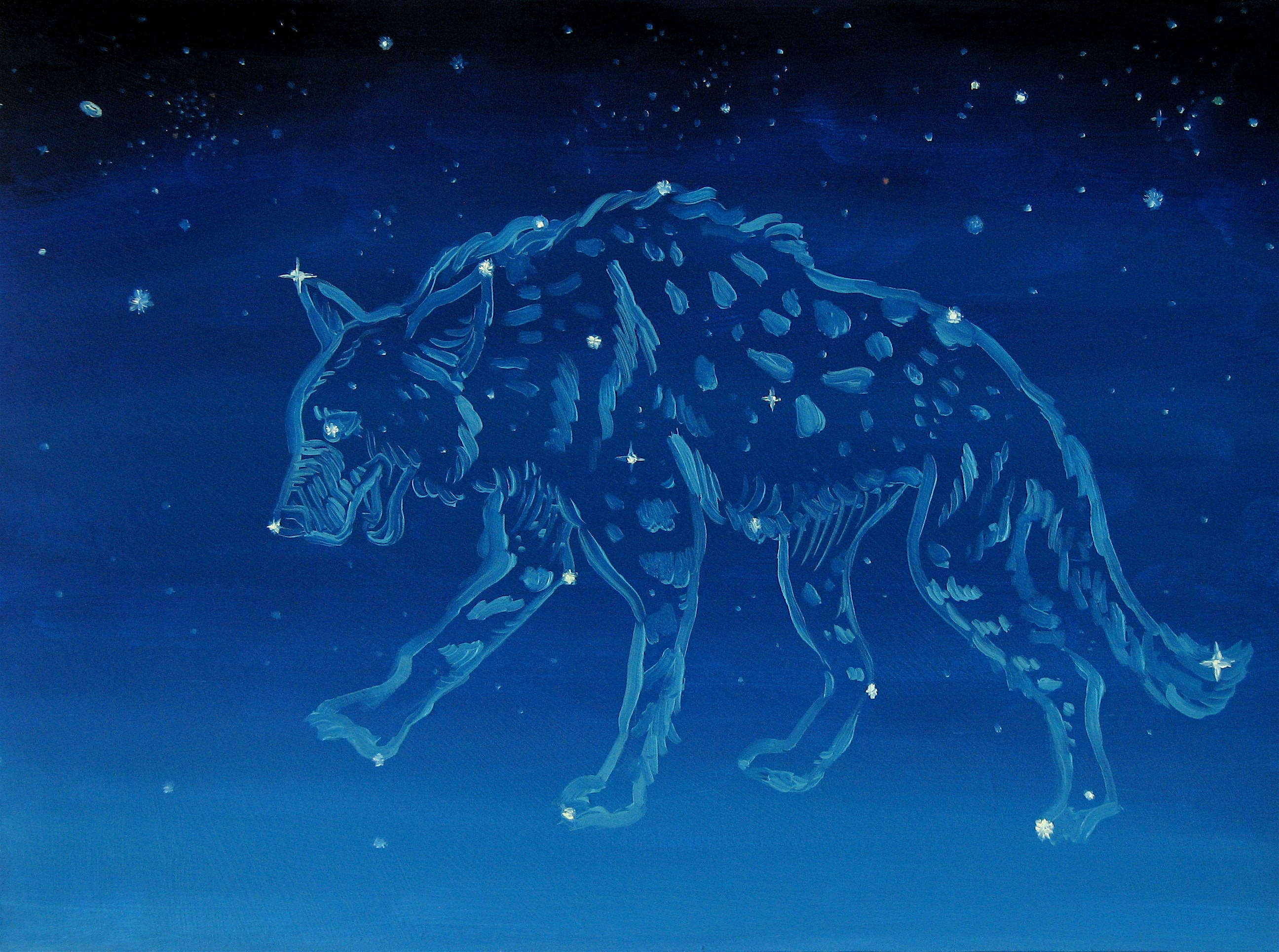 Blue Wolf, celestial wolf silhouette, glowing stars, 2K Desktop Wallpaper