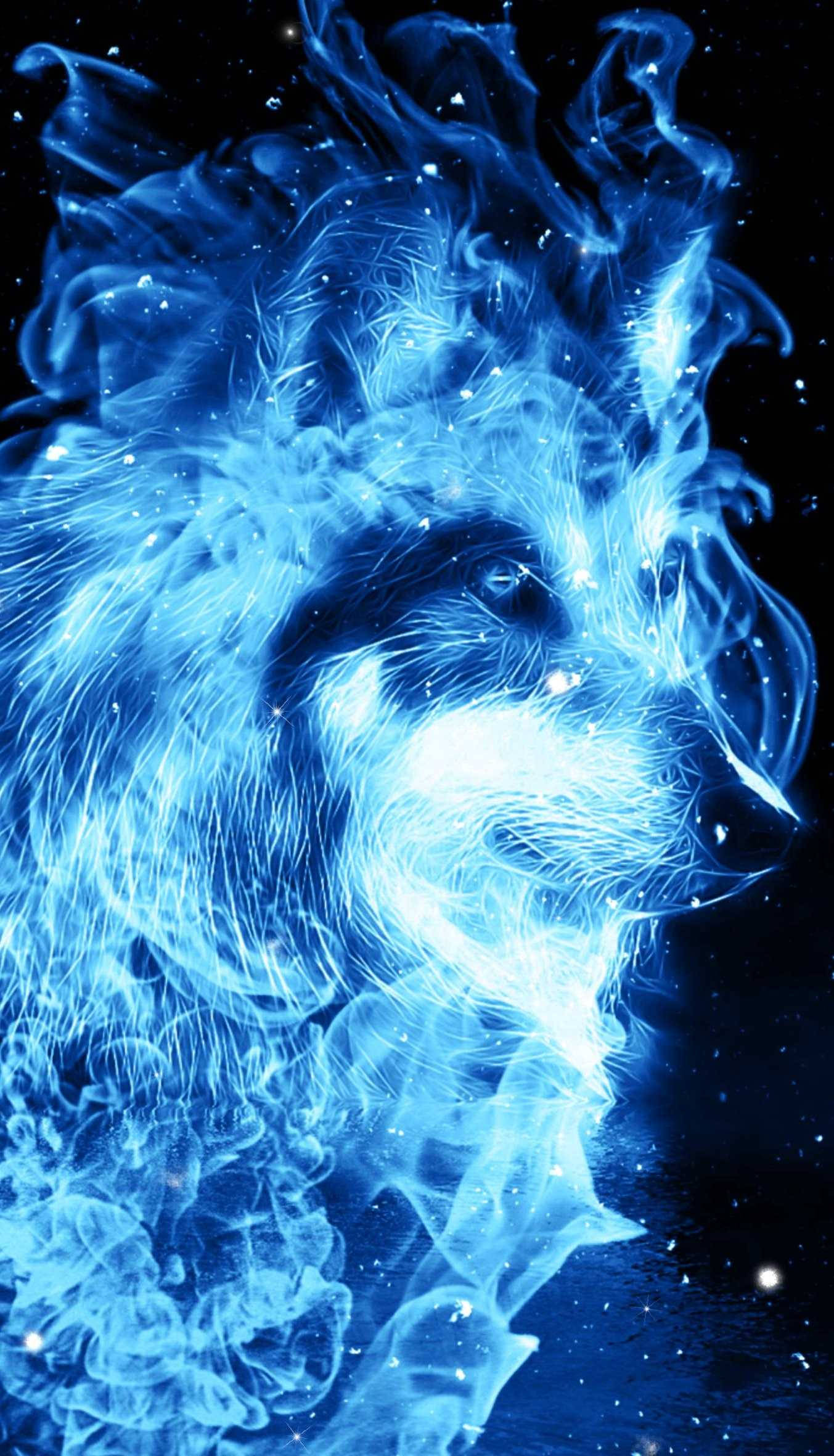 Blue Wolf, flame like fur, cosmic smoke, Full HD Phone Wallpaper