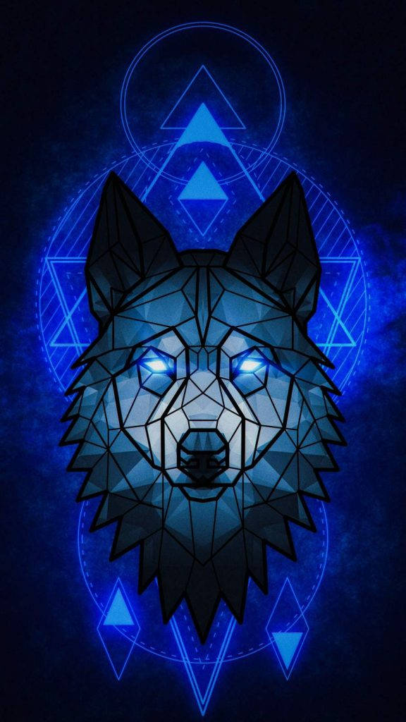 Blue Wolf, geometric wolf head, glowing blue eyes, SD Phone Wallpaper