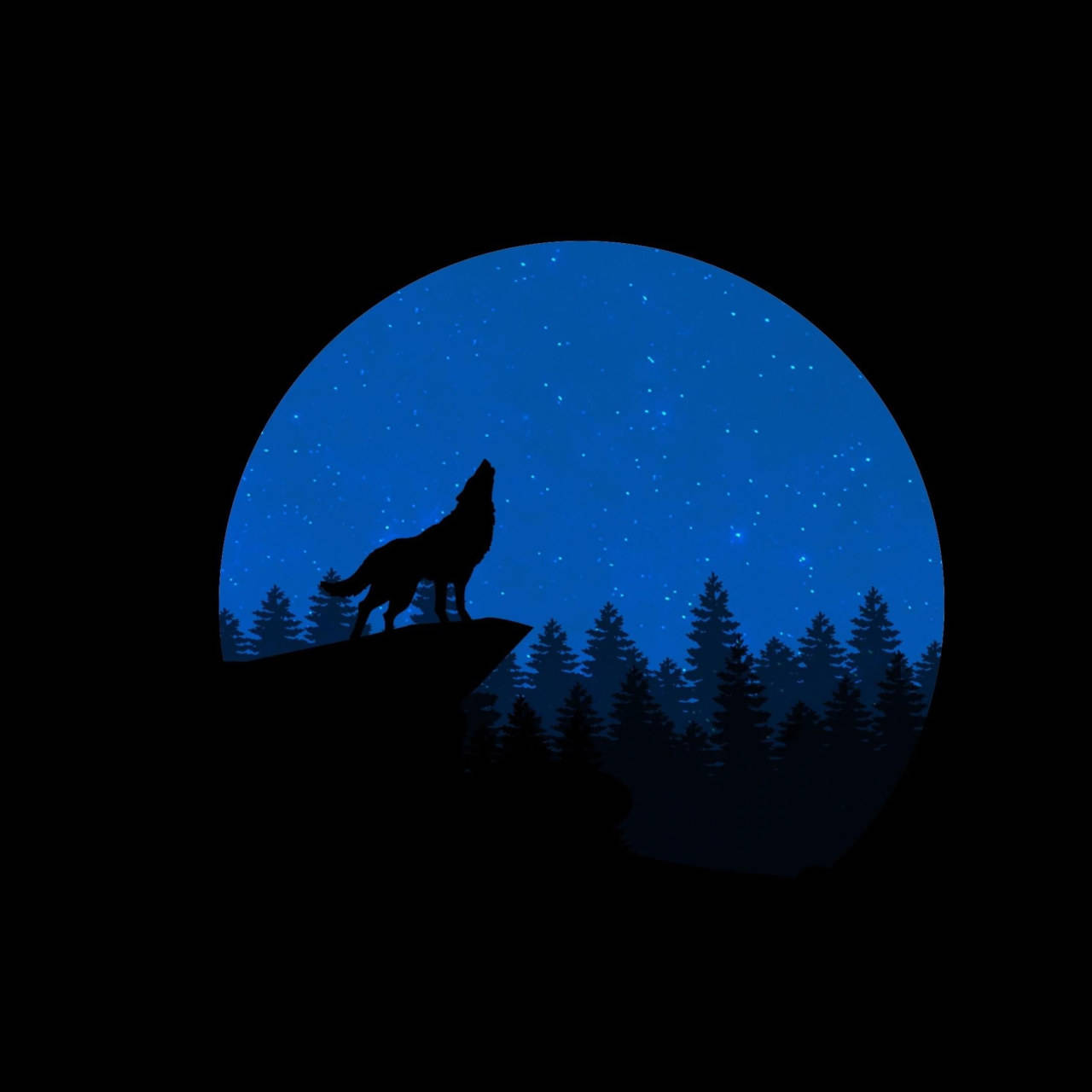 Blue Wolf, cliff, starry blue night sky, HD Desktop Wallpaper