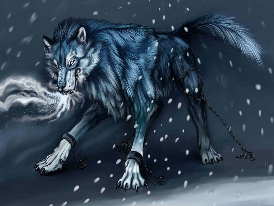 Blue Wolf, chain, snowy storm, SD Desktop Wallpaper