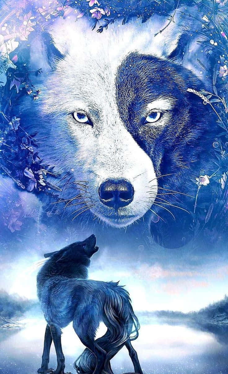 Blue Wolf, Yin Yang, cool blue wolf, SD Phone Wallpaper