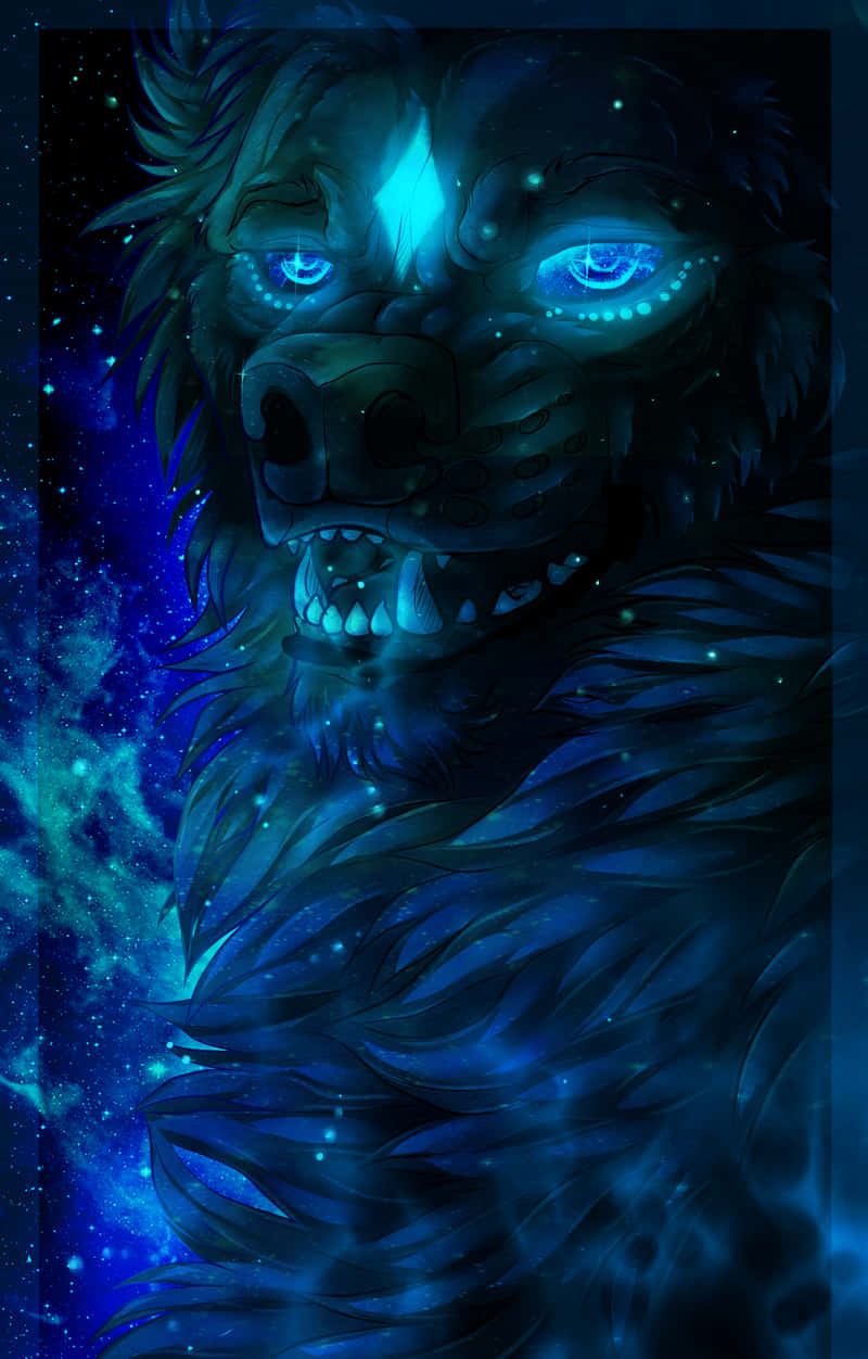 Cool Blue Wolf, glowing blue eyes, fur, SD Phone Wallpaper
