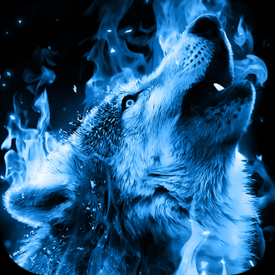 Blue Fire Wolf, glowing blue flames, dark background, SD Desktop Wallpaper