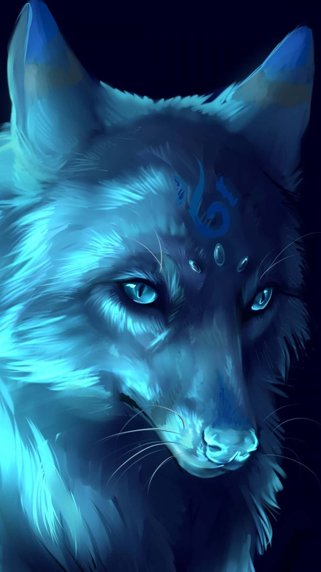 blue wolf, glowing blue eyes, mystical markings, Full HD Phone Wallpaper