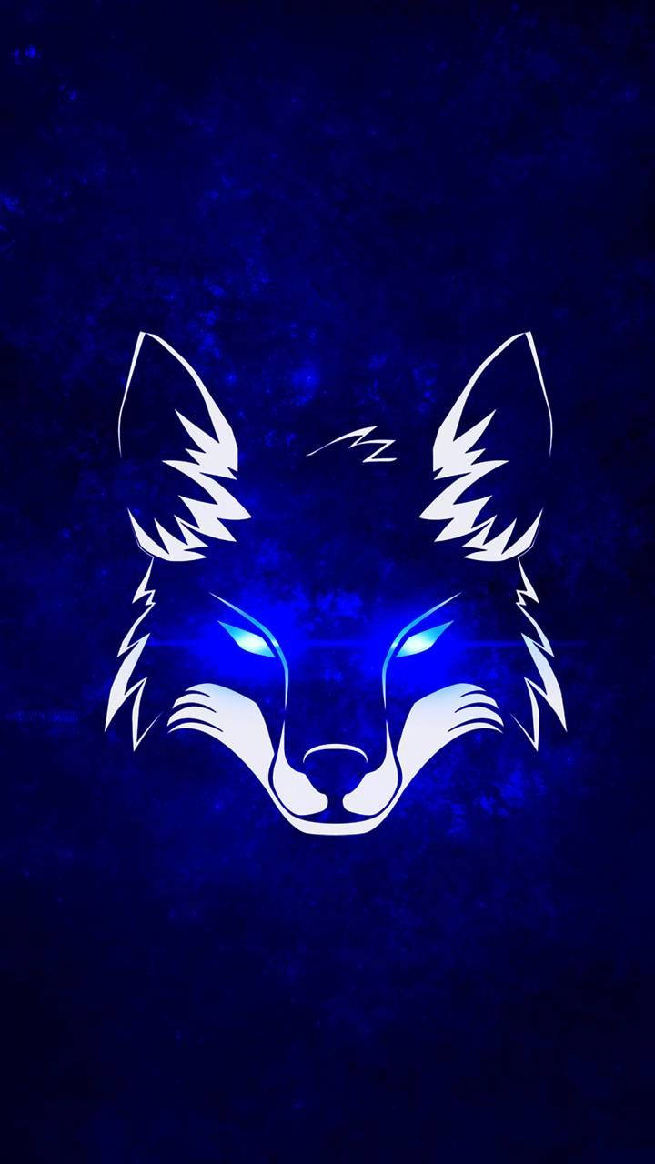Blue Wolf, glowing white wolf head, electric blue eyes, HD Phone Wallpaper