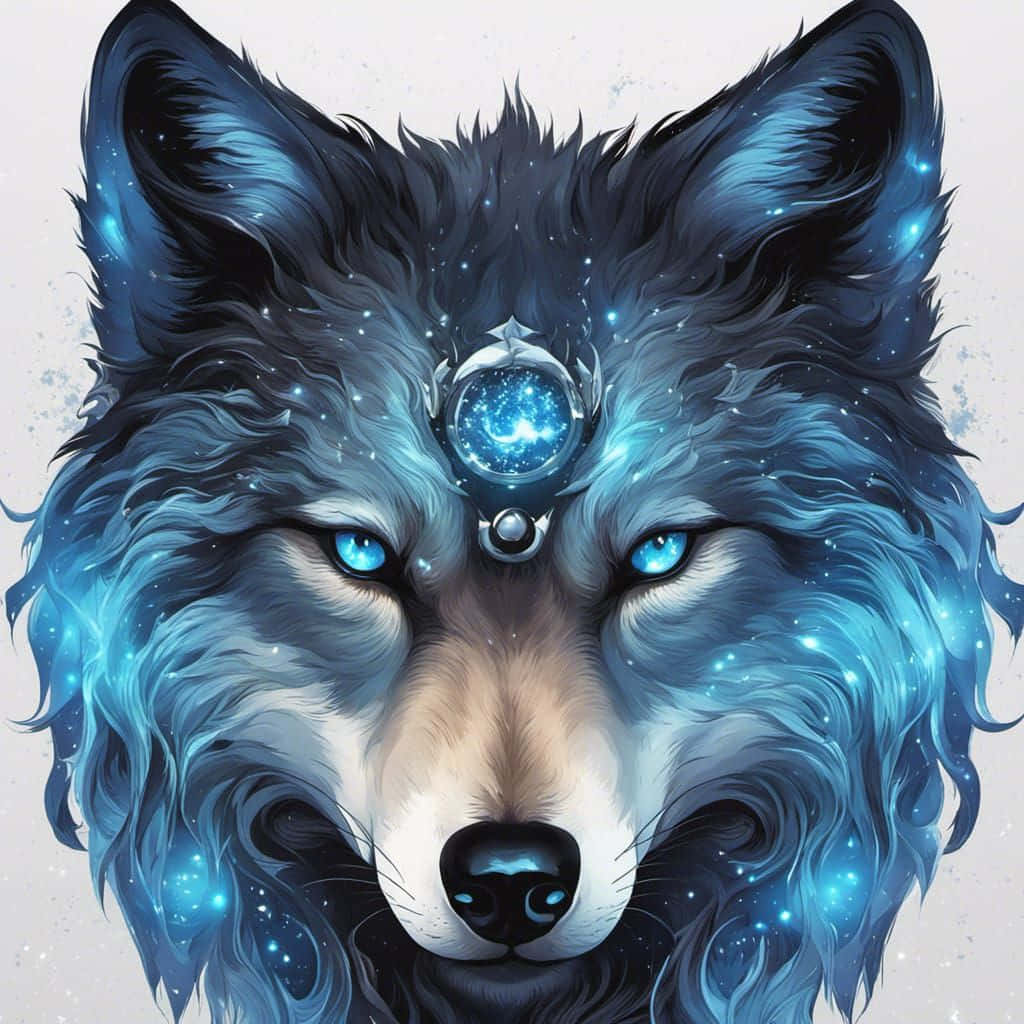Cosmic Blue Wolf, glowing blue eyes, cosmic fur, SD Desktop Wallpaper