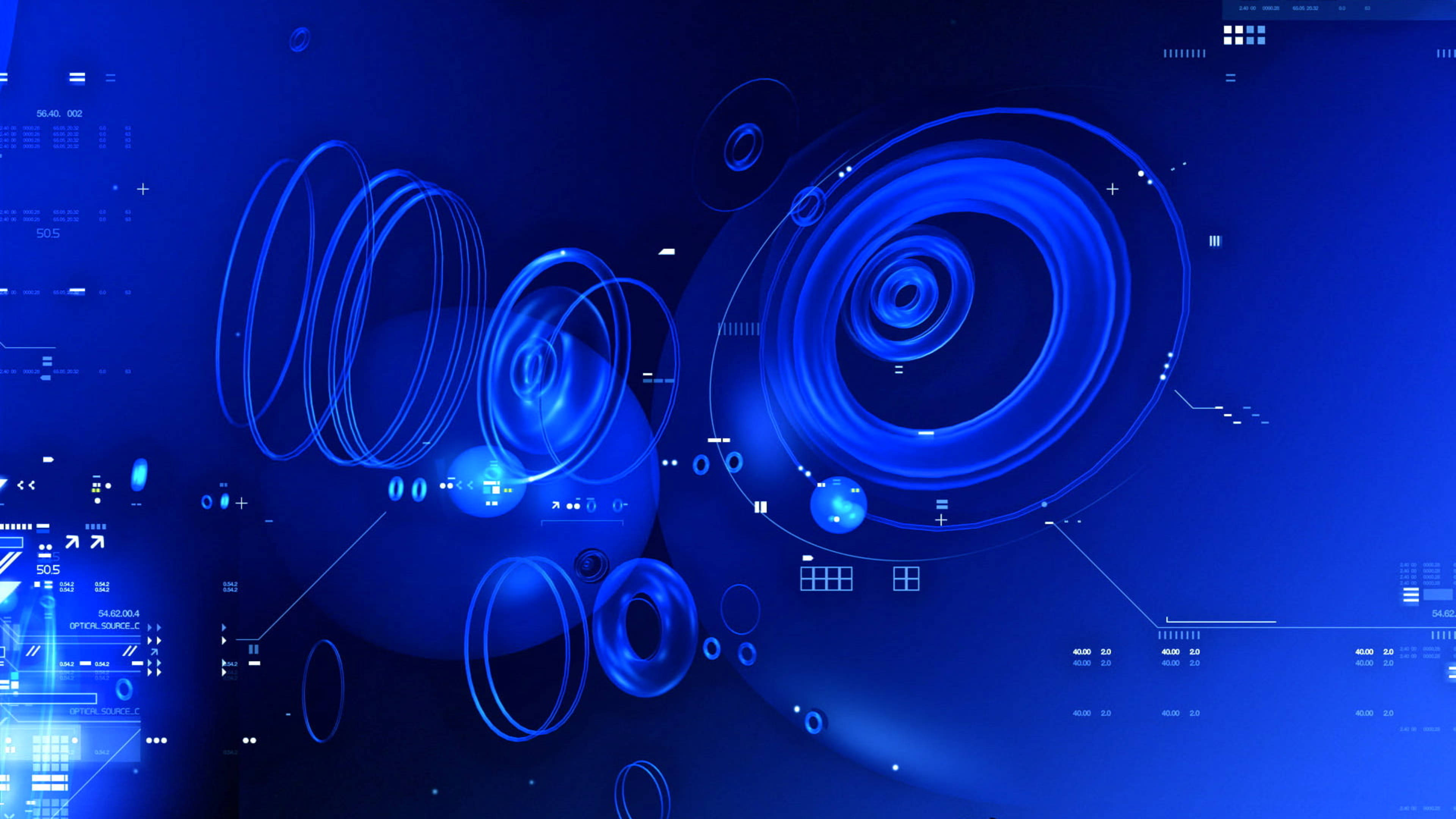 Rainmeter Skin, futuristic blue digital interface, glowing concentric circles, 4K Desktop Wallpaper