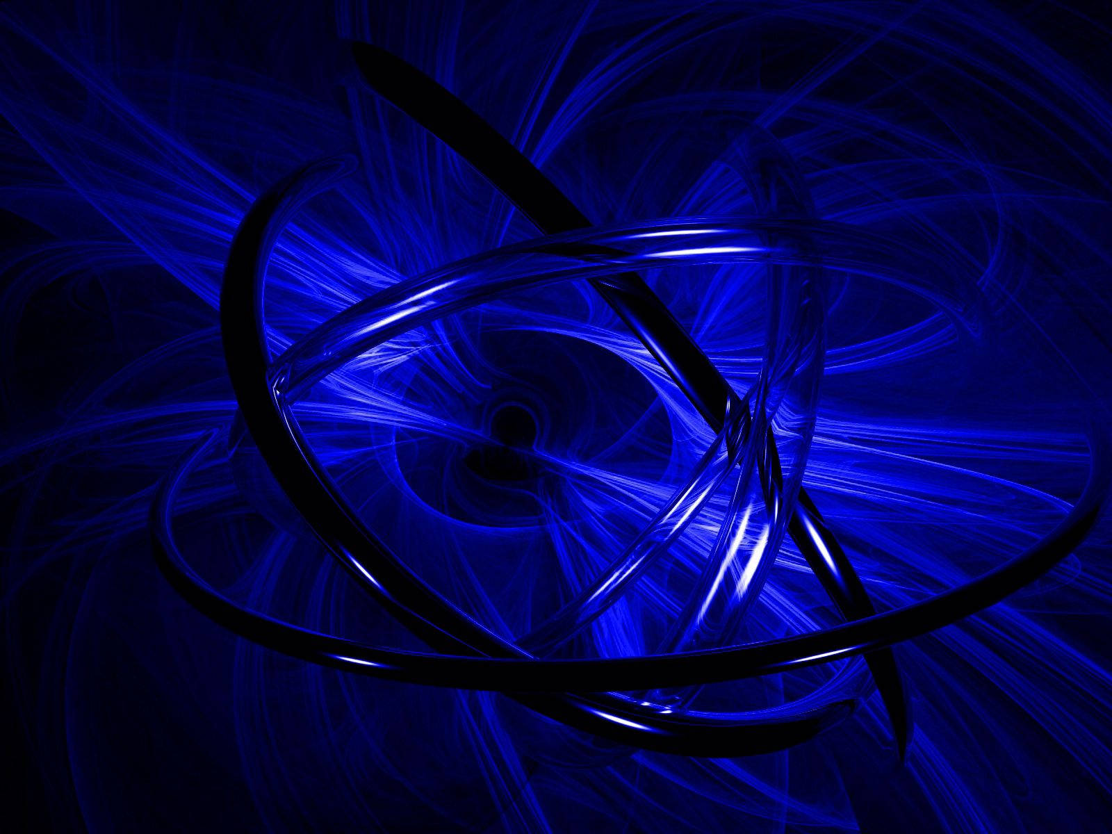 blue abstract circles, glowing blue ribbons, dark swirling lines, HD Desktop Wallpaper