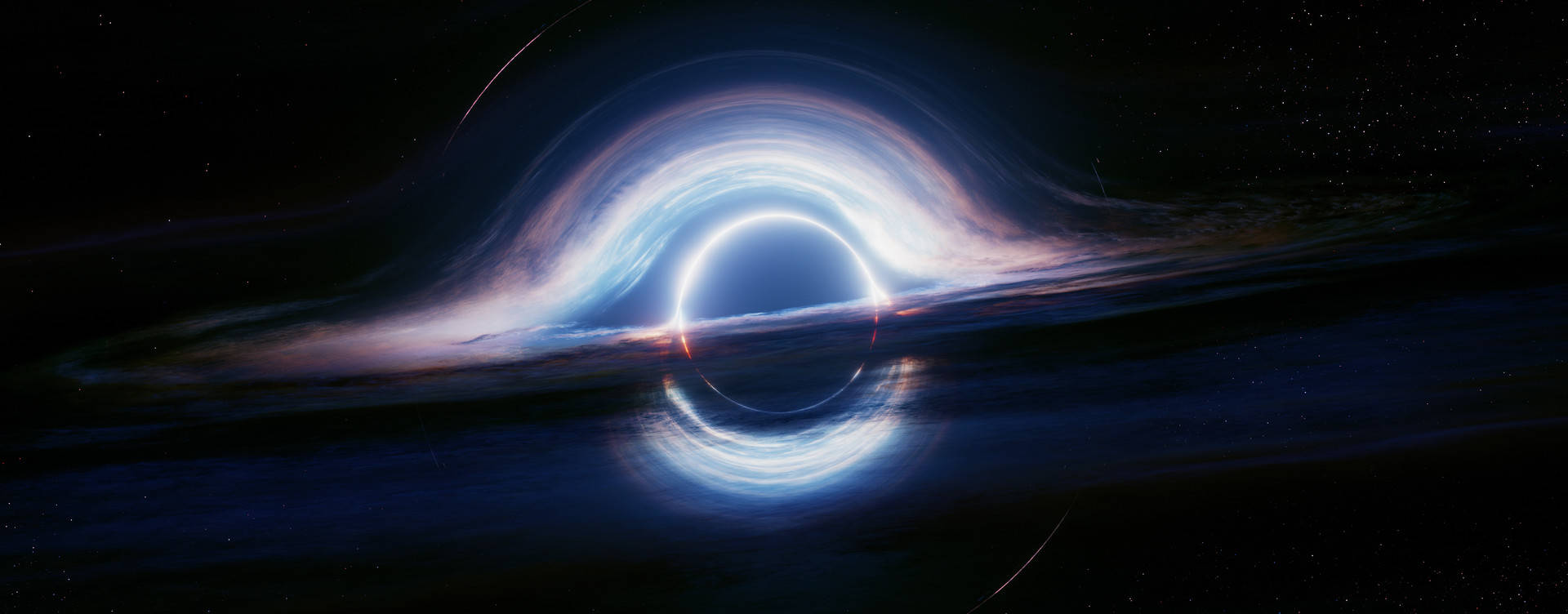 black hole, glowing accretion disk, warped light beams, Full HD Desktop Wallpaper