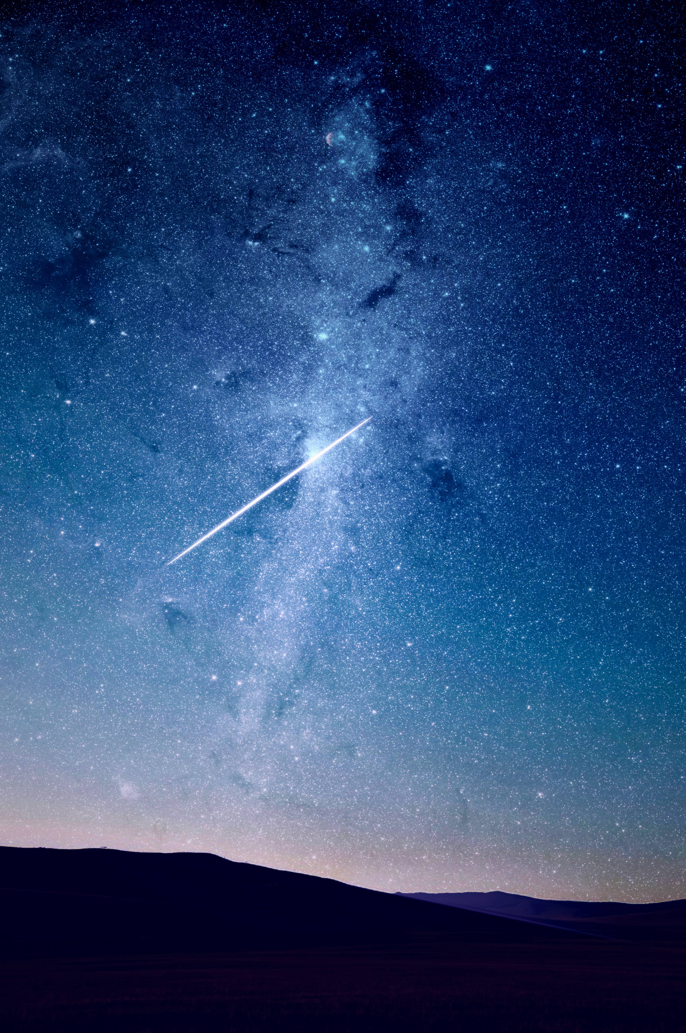 shooting star, blue sky, starry night sky, 2K Phone Wallpaper