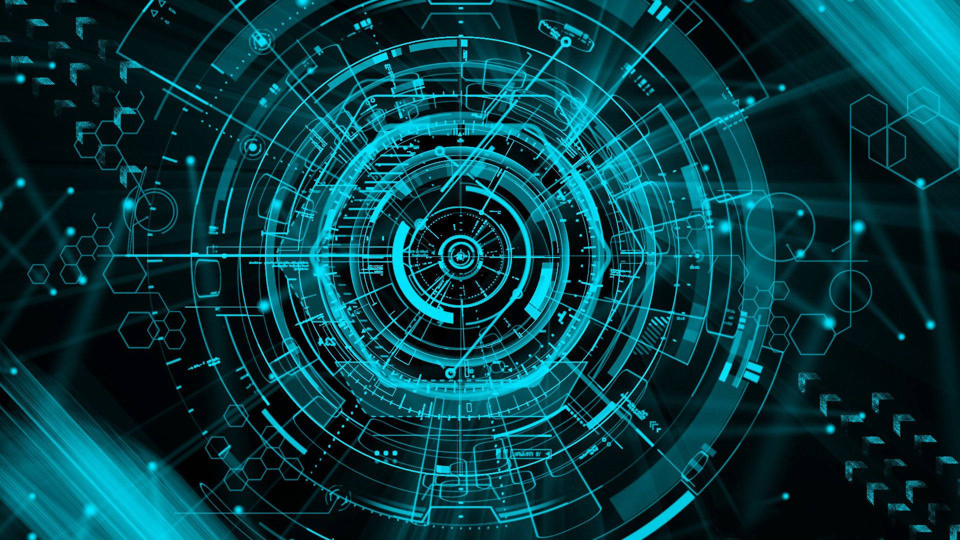 glowing cyan, futuristic interface, concentric rings, Full HD Desktop Wallpaper