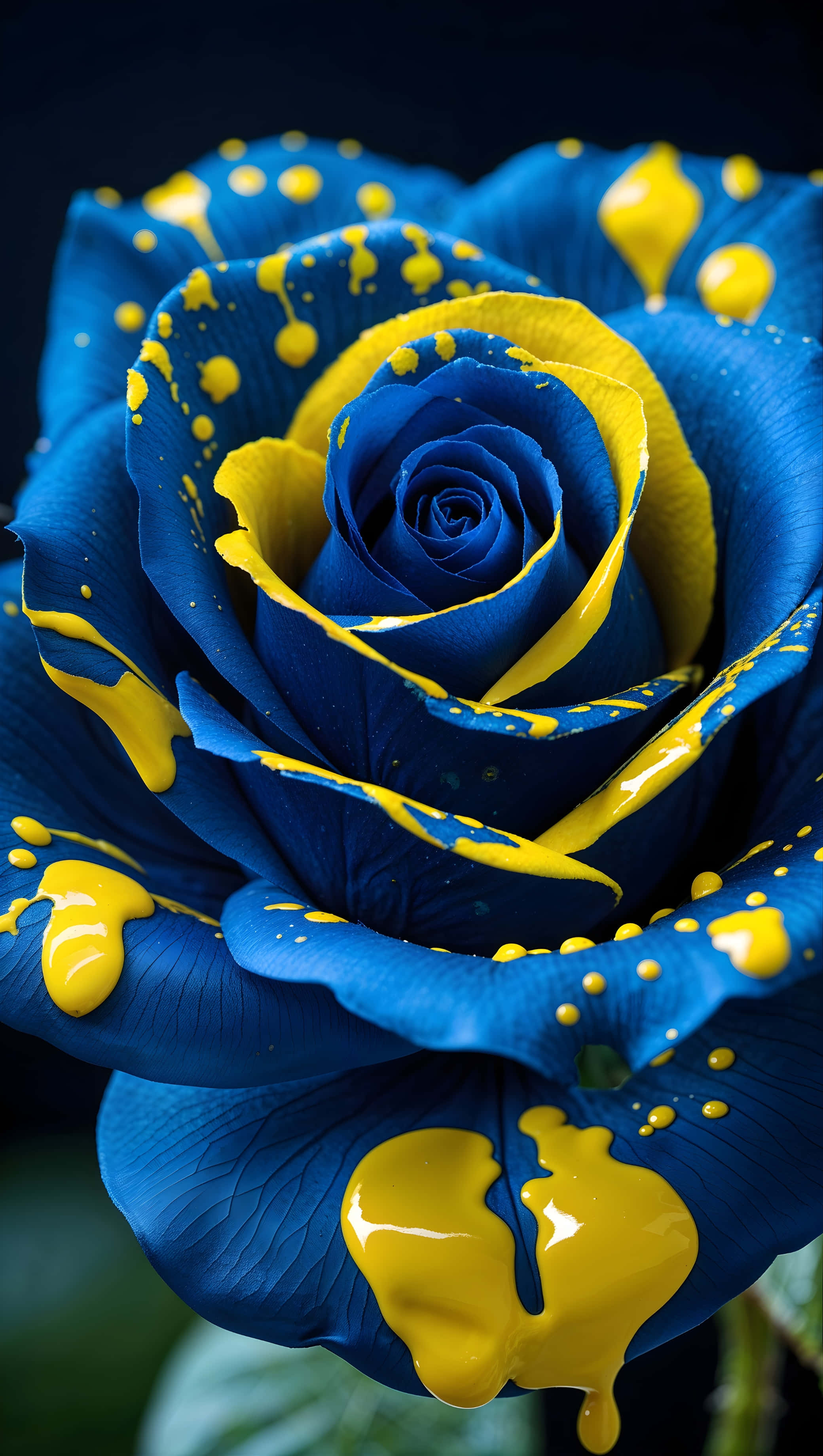 Blue Rose, yellow paint, glossy, 2K Phone Wallpaper