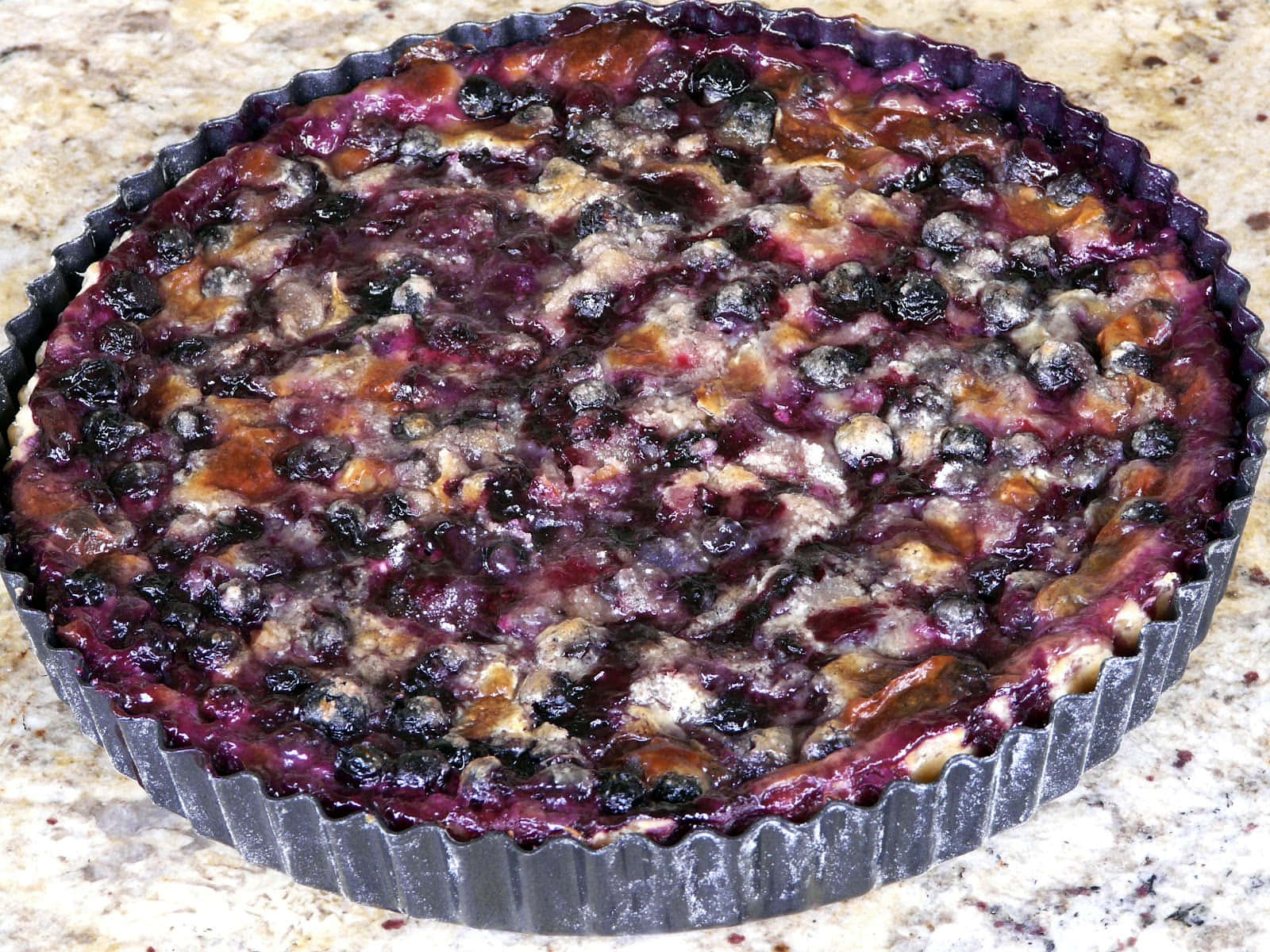 Blueberries Tart, fluted metal pan, speckled countertop, HD Desktop Wallpaper