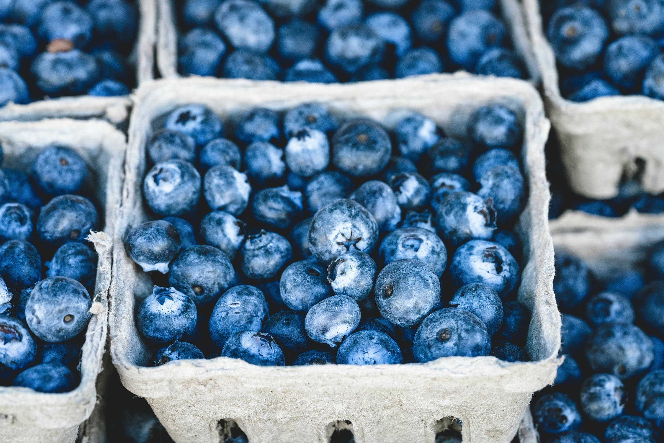 small wooden crates, blueberries, cardboard containers, Full HD Desktop Wallpaper
