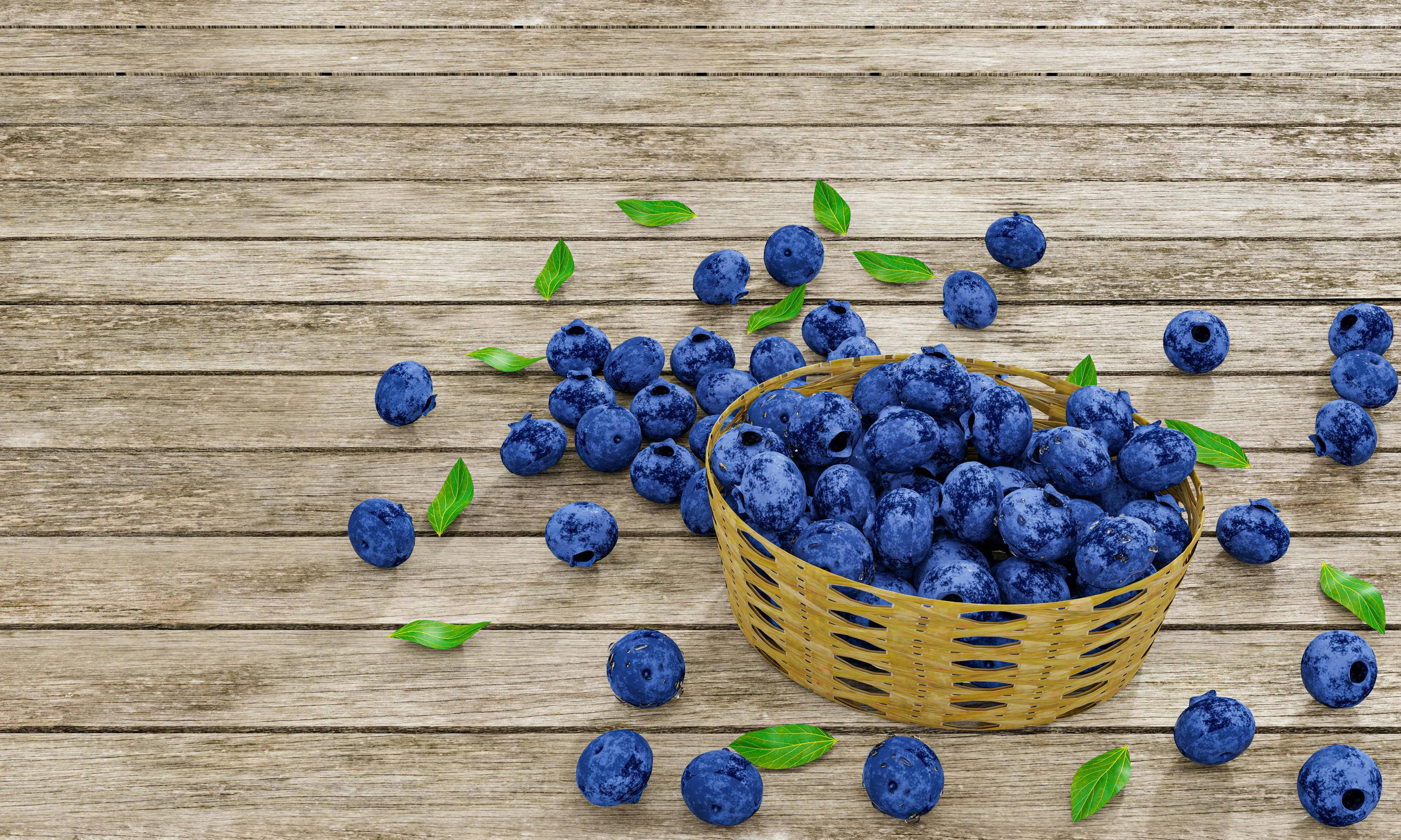 country style, blueberries, rustic wooden table, 2K Desktop Wallpaper