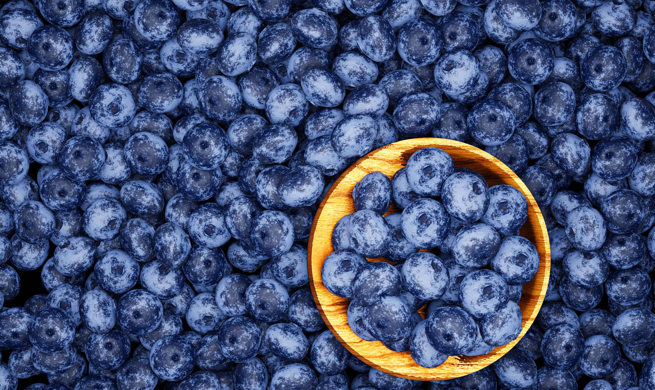 wooden bowl, fresh blueberries, sea of identical berries, Full HD Desktop Wallpaper