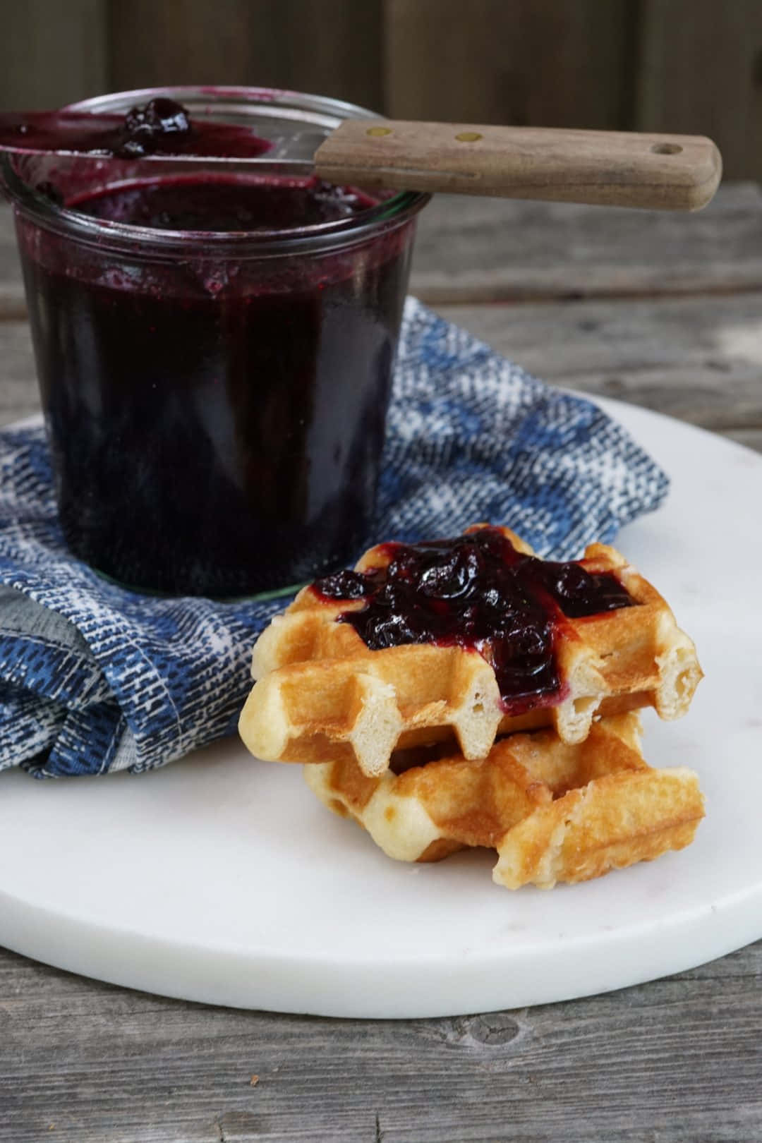 blueberry jam, golden waffles, dark berry jam, HD Phone Wallpaper