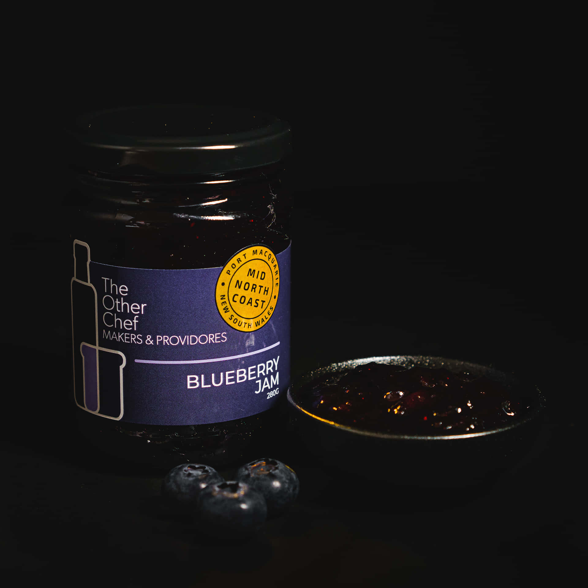 blueberry jam, jar of blueberry jam, fresh berries, Full HD Desktop Wallpaper