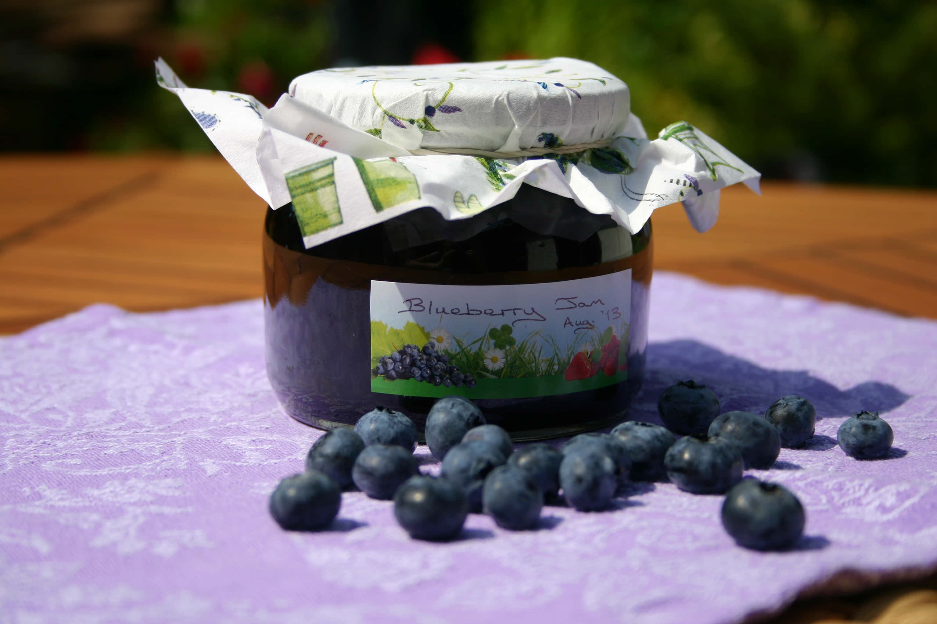 blueberry jam, jar of homemade blueberry jam, fresh berries, 2K Desktop Wallpaper