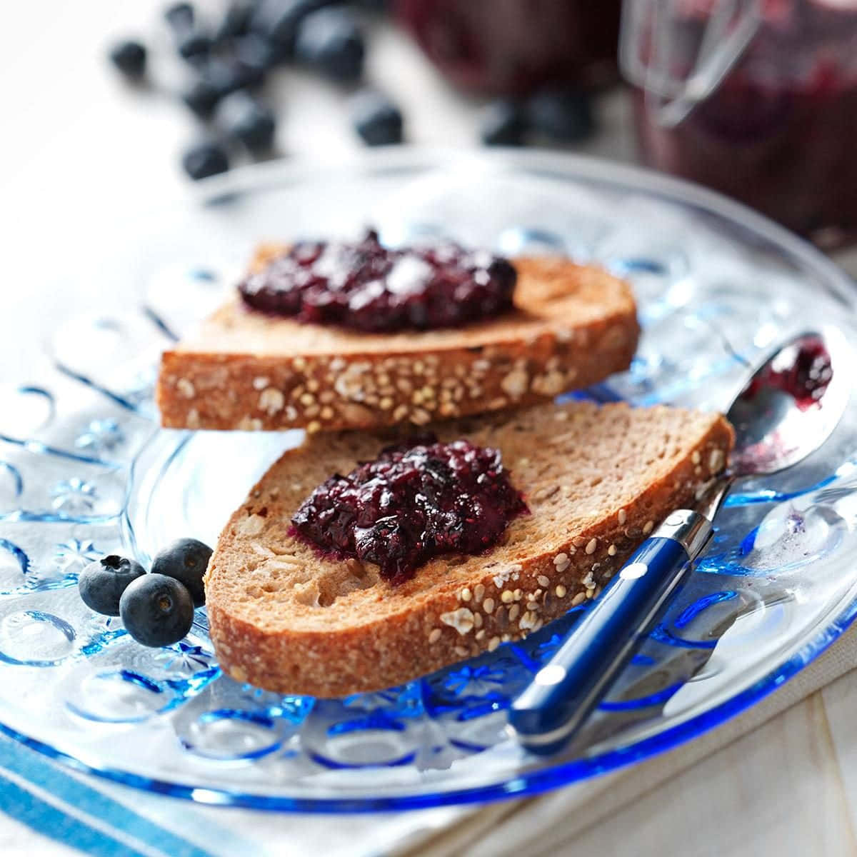 Blueberry Jam, seeded whole grain toast, glossy blueberry jam, SD Desktop Wallpaper